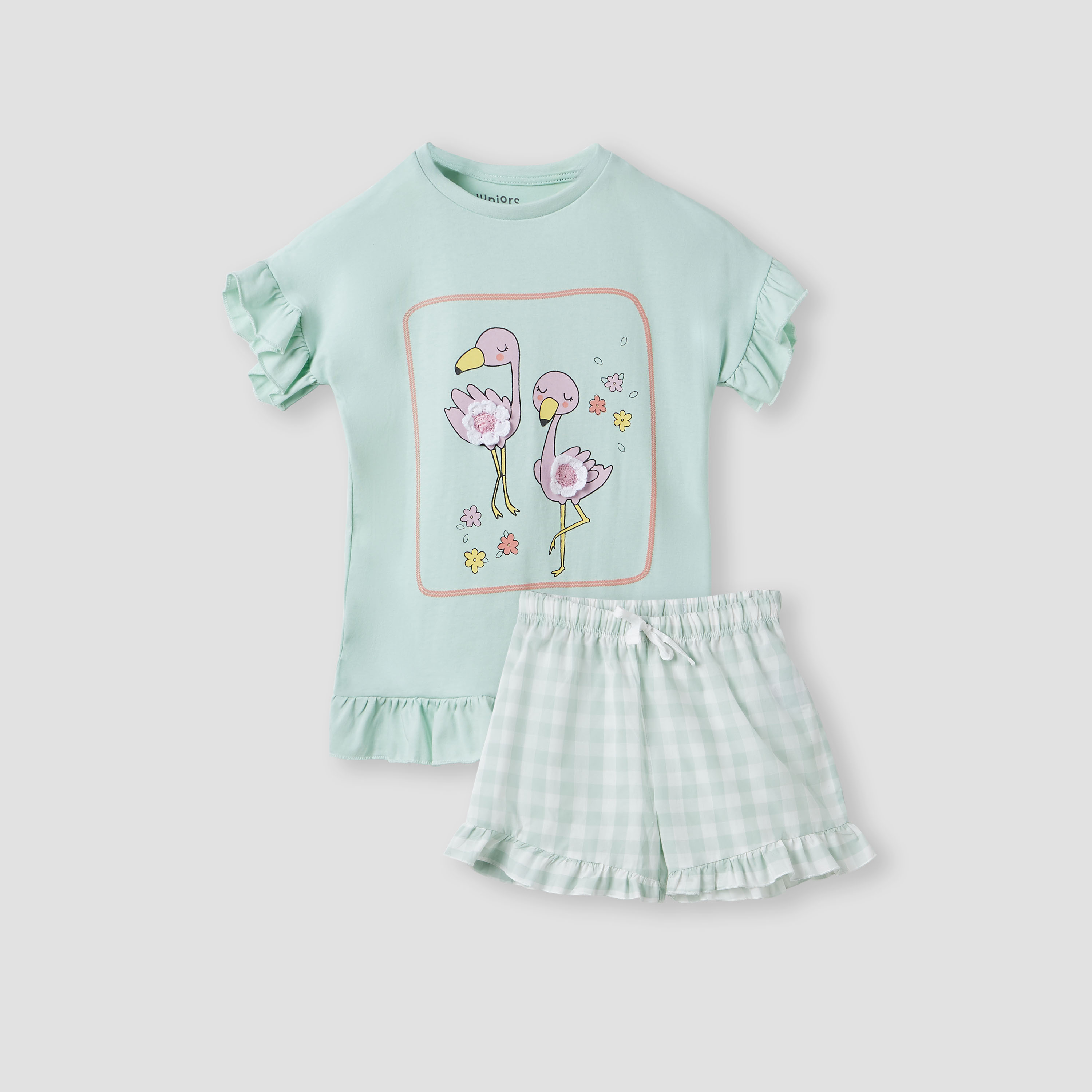 Juniors Flamingo Print Top and Shorts Set-baby-girls-clothing-nightwear-pyjamasets-image-1