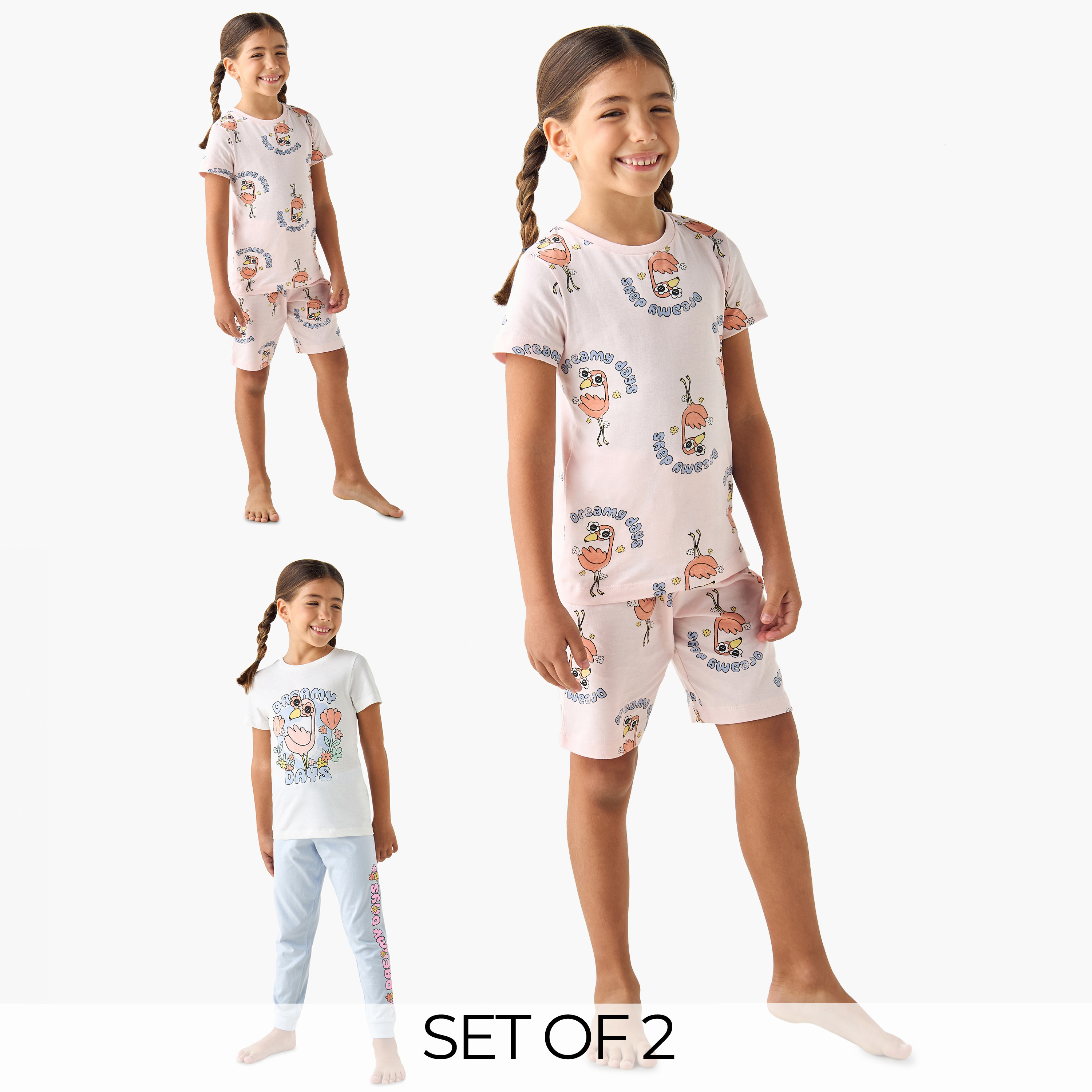 طقم بيجاما وتيشيرت بطبعات فلامنجو من جونيورز  - طقم من قطعتين-girls-clothing-nightwear-image-7