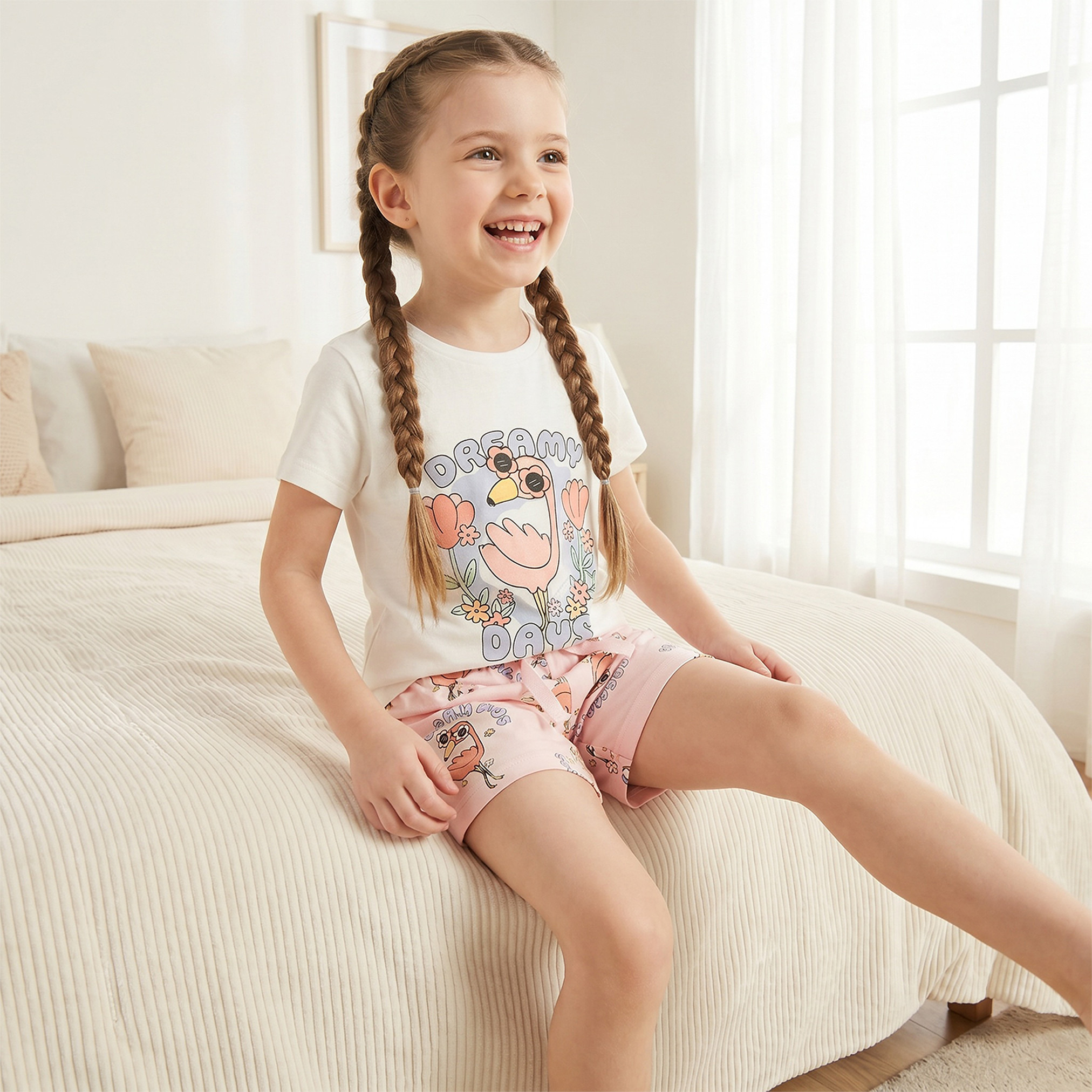 Juniors Flamingo Print T-shirt and Pyjamas - Set of 2-girls-clothing-nightwear-image-9