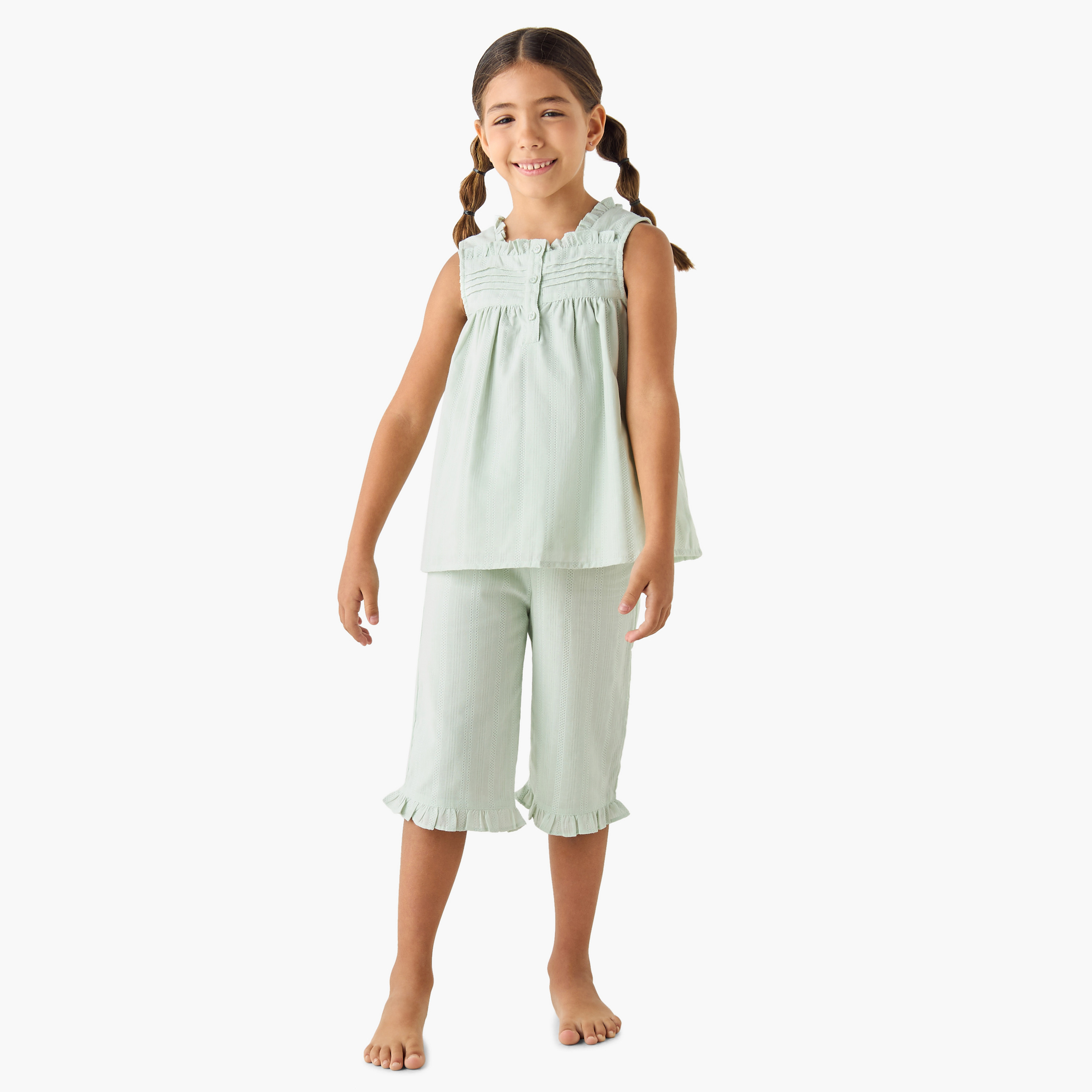 طقم بنطلون بيجاما وبلوزة بارزة الملمس دون أكمام من جونيورز-girls-clothing-nightwear-image-5