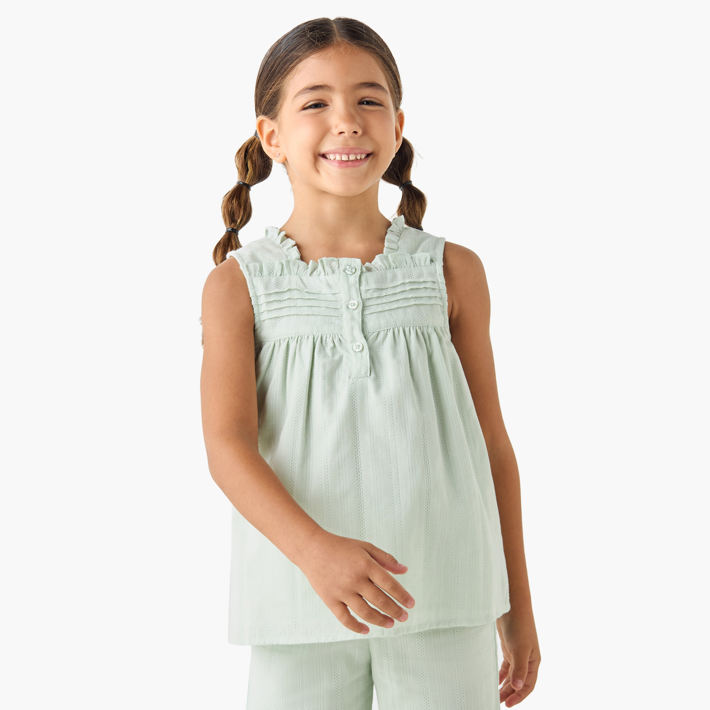 طقم بنطلون بيجاما وبلوزة بارزة الملمس دون أكمام من جونيورز-girls-clothing-nightwear-image-4