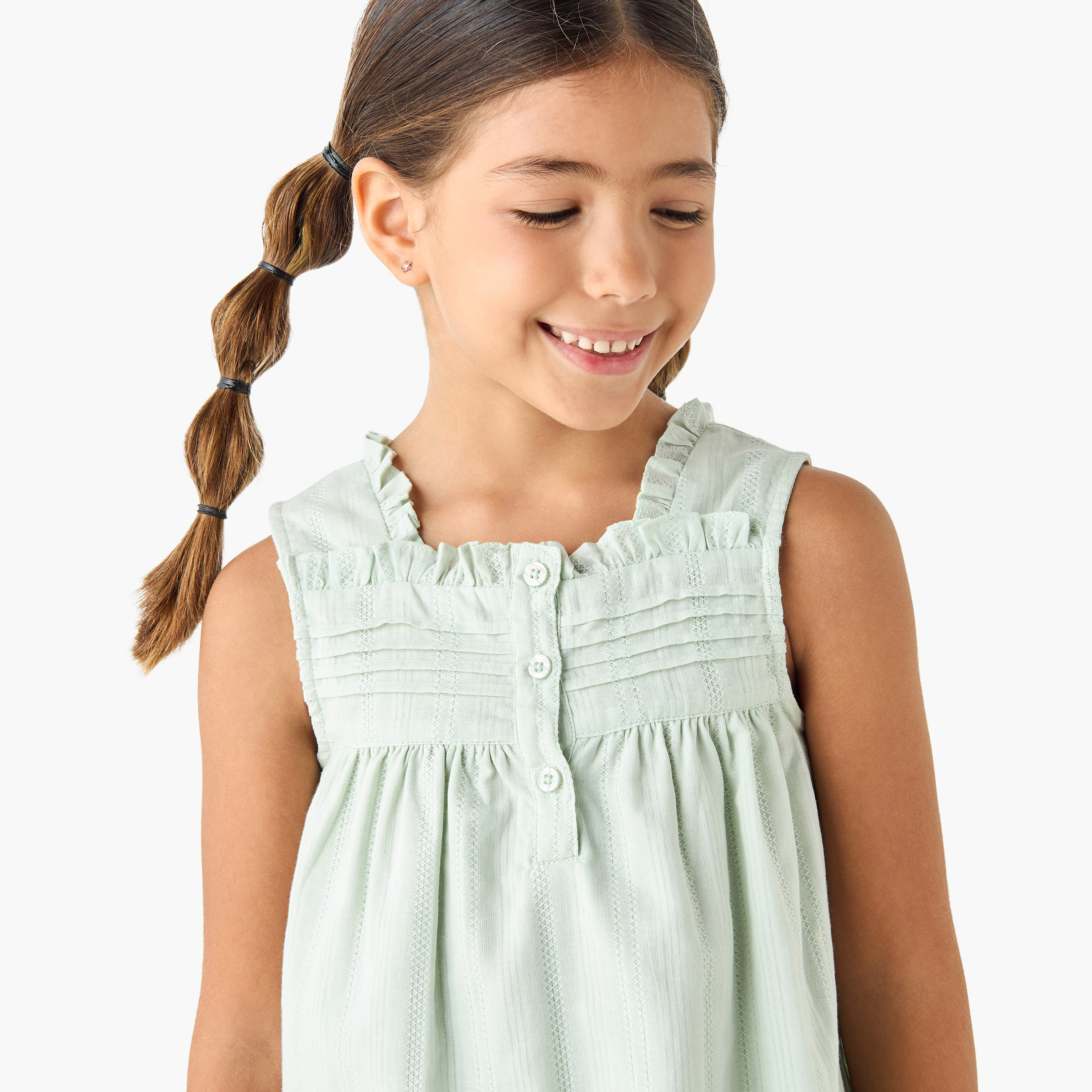 طقم بنطلون بيجاما وبلوزة بارزة الملمس دون أكمام من جونيورز-girls-clothing-nightwear-image-1