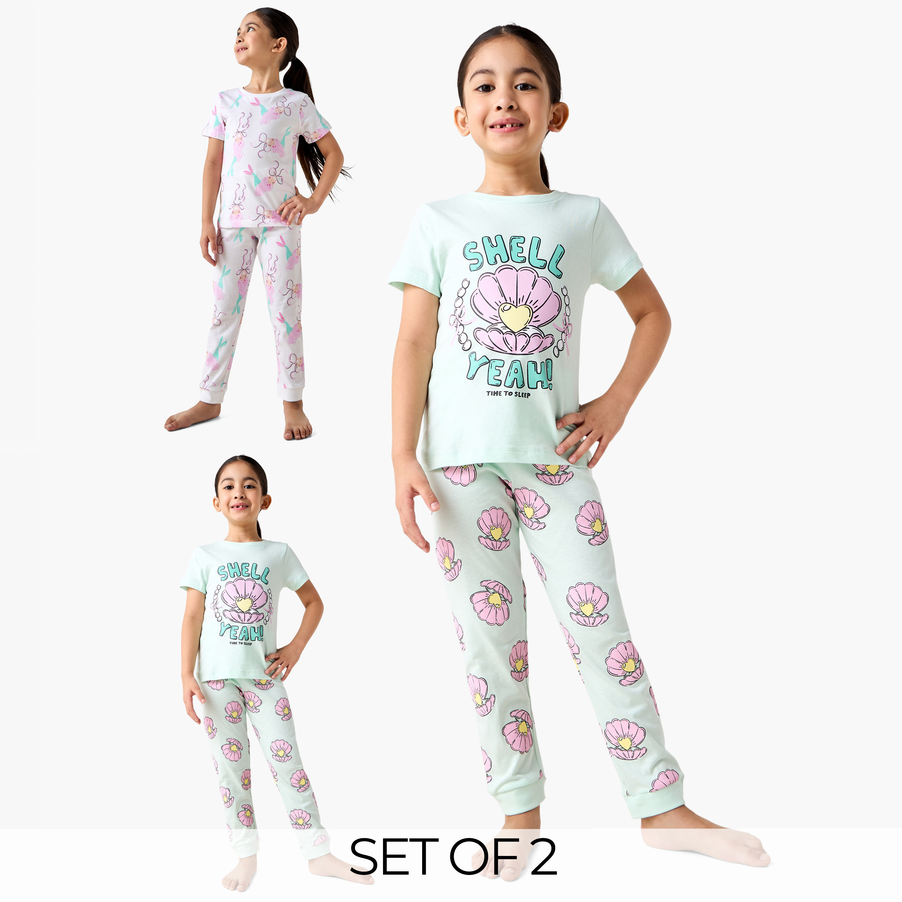 Juniors Printed T-shirt and Pyjamas - Set of 2-girls-clothing-nightwear-image-1