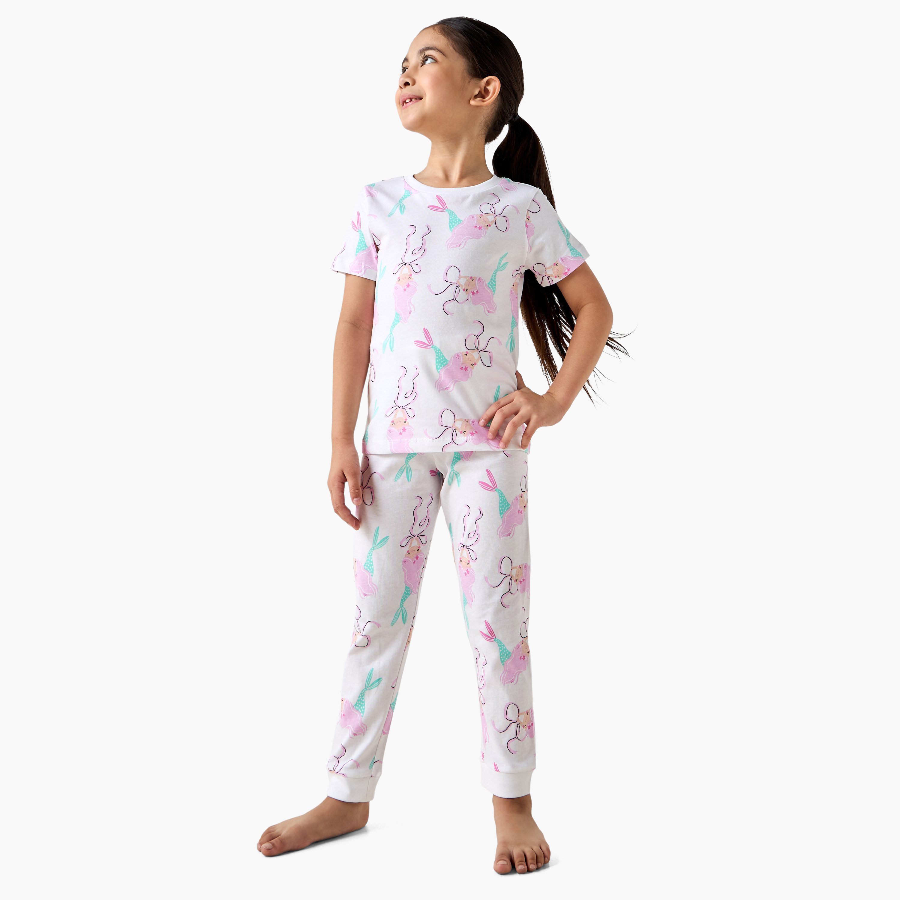 Juniors Printed T-shirt and Pyjamas - Set of 2-girls-clothing-nightwear-image-2