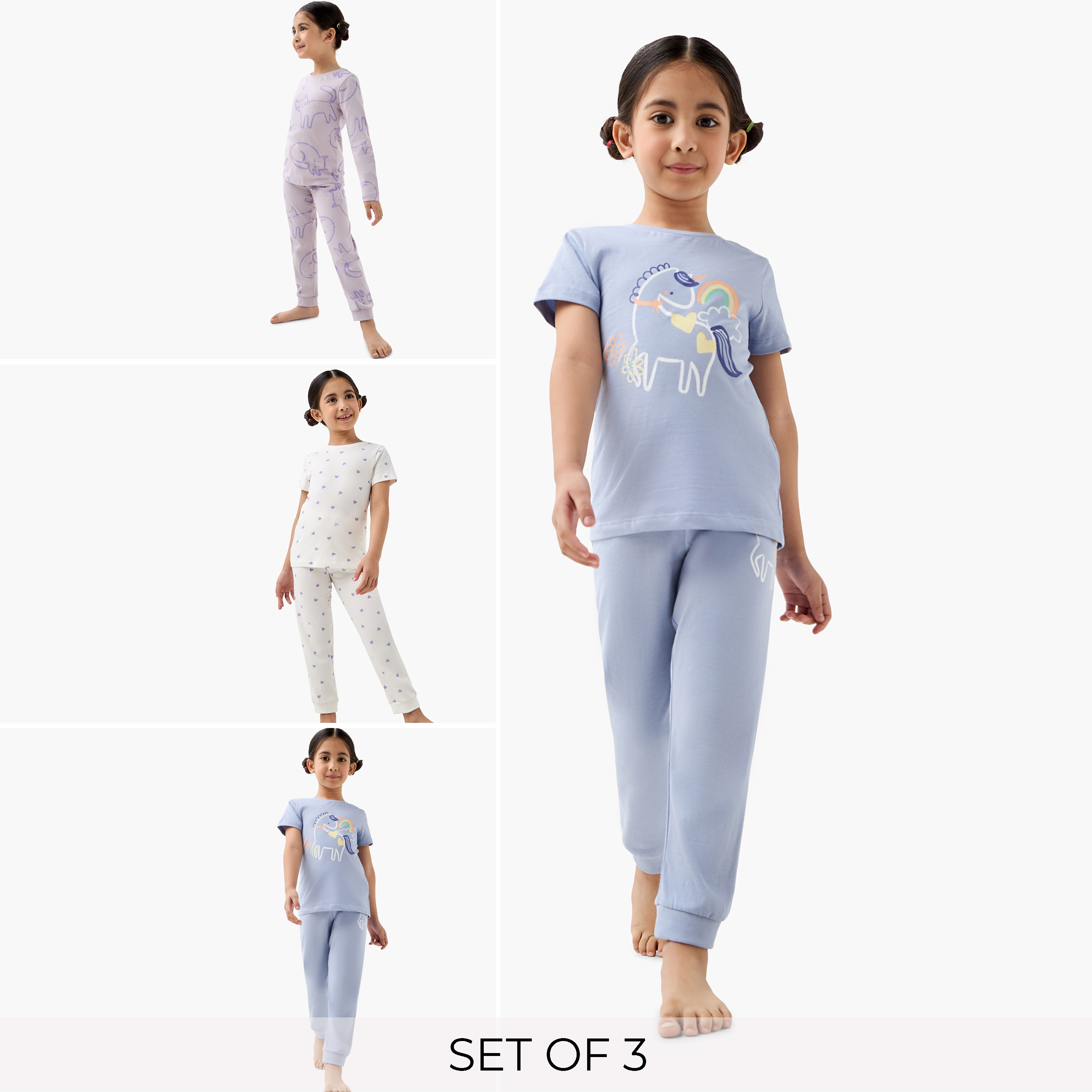 Juniors Printed T-shirt and Pyjamas - Set of 3-baby-girls-clothing-nightwear-pyjamasets-image-1