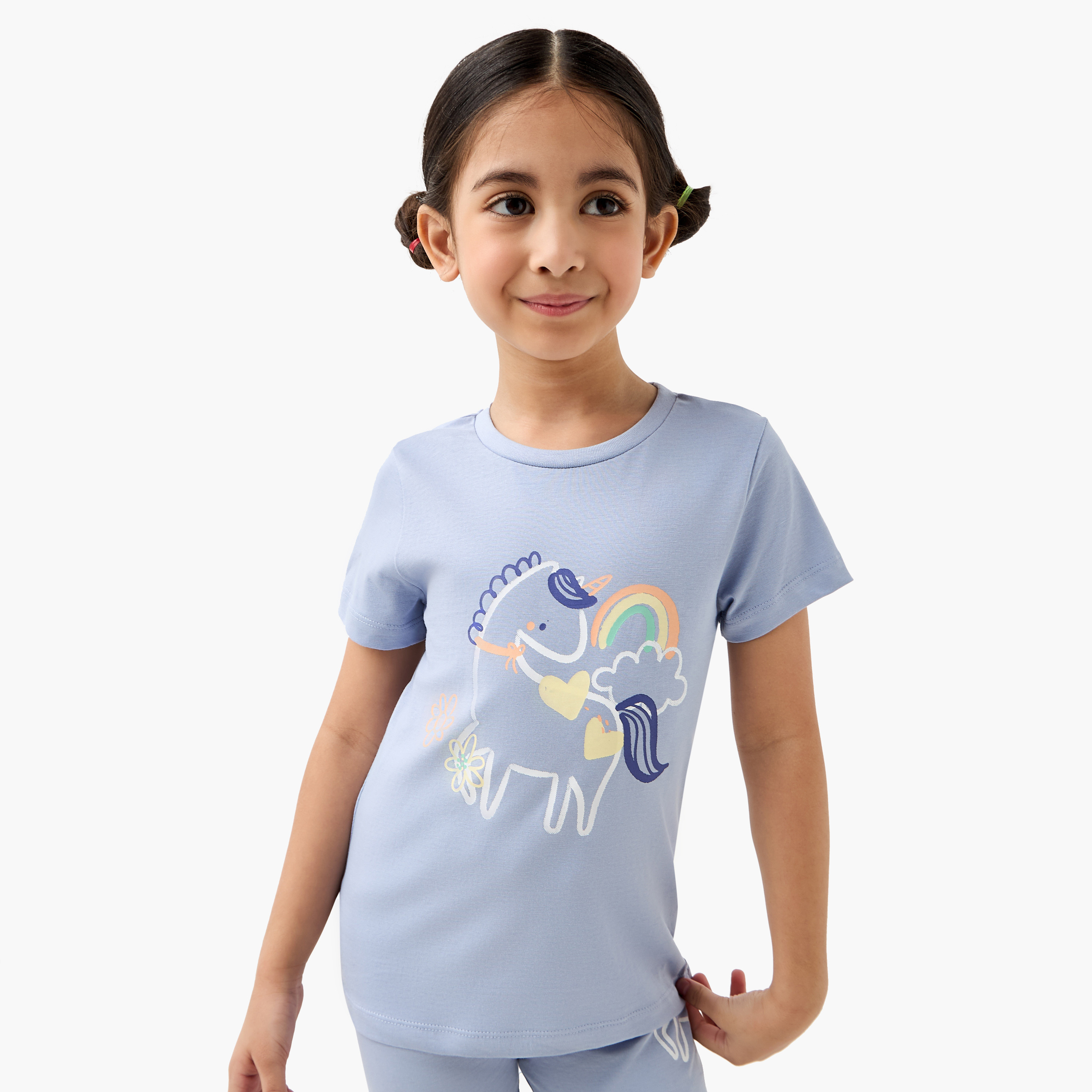 Juniors Printed T-shirt and Pyjamas - Set of 3-baby-girls-clothing-nightwear-pyjamasets-image-4