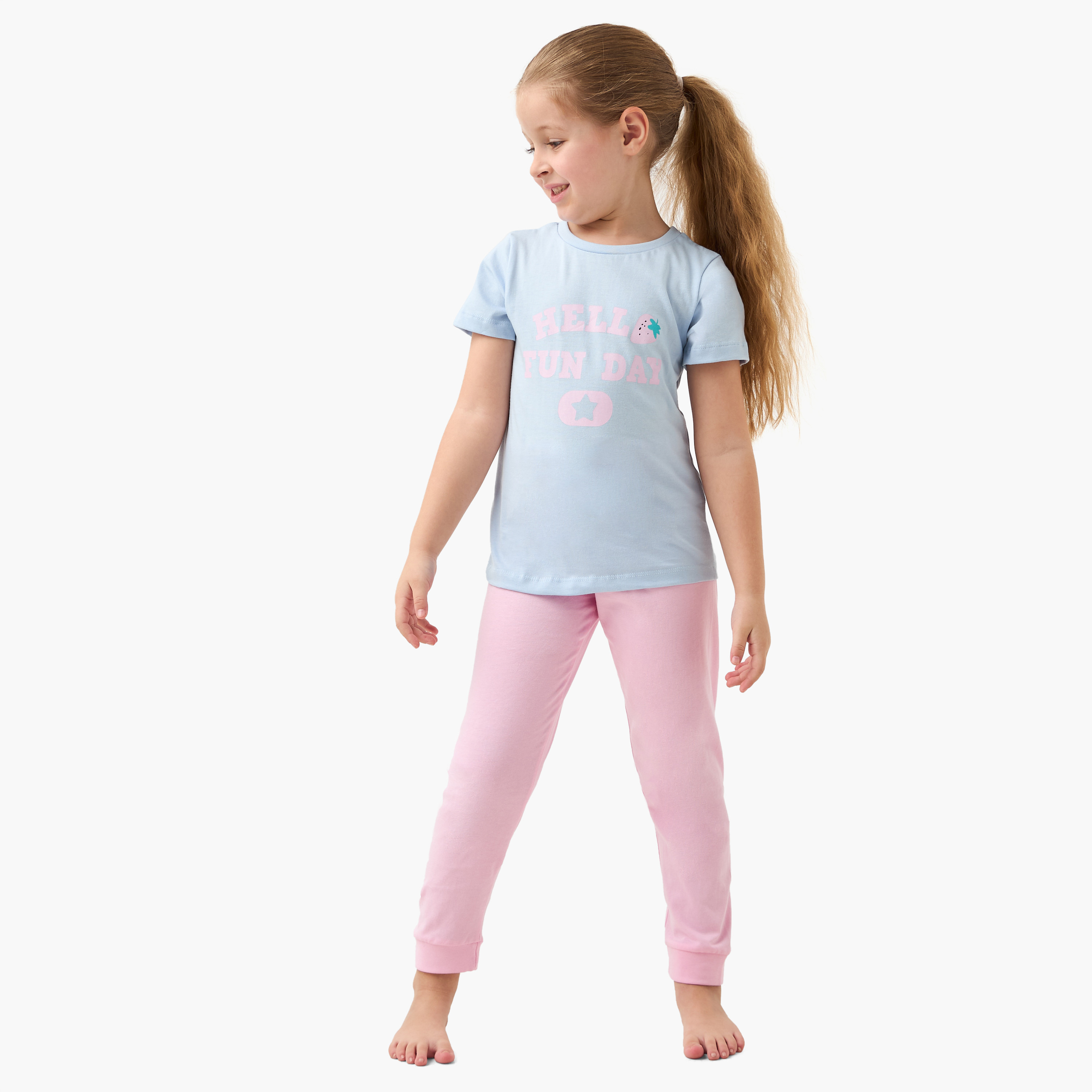 Juniors Printed T-shirt with Pyjama - Set of 3-baby-girls-clothing-nightwear-pyjamasets-image-7