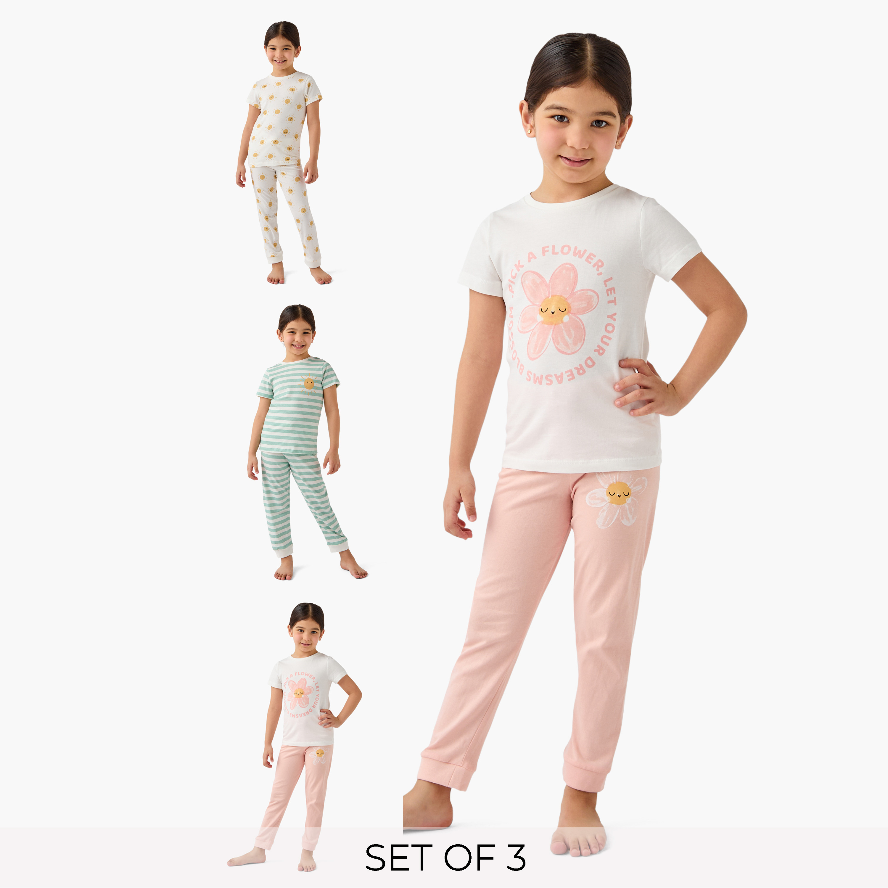 Juniors Printed T-shirts and Pyjamas - Set of 3-girls-clothing-nightwear-image-1