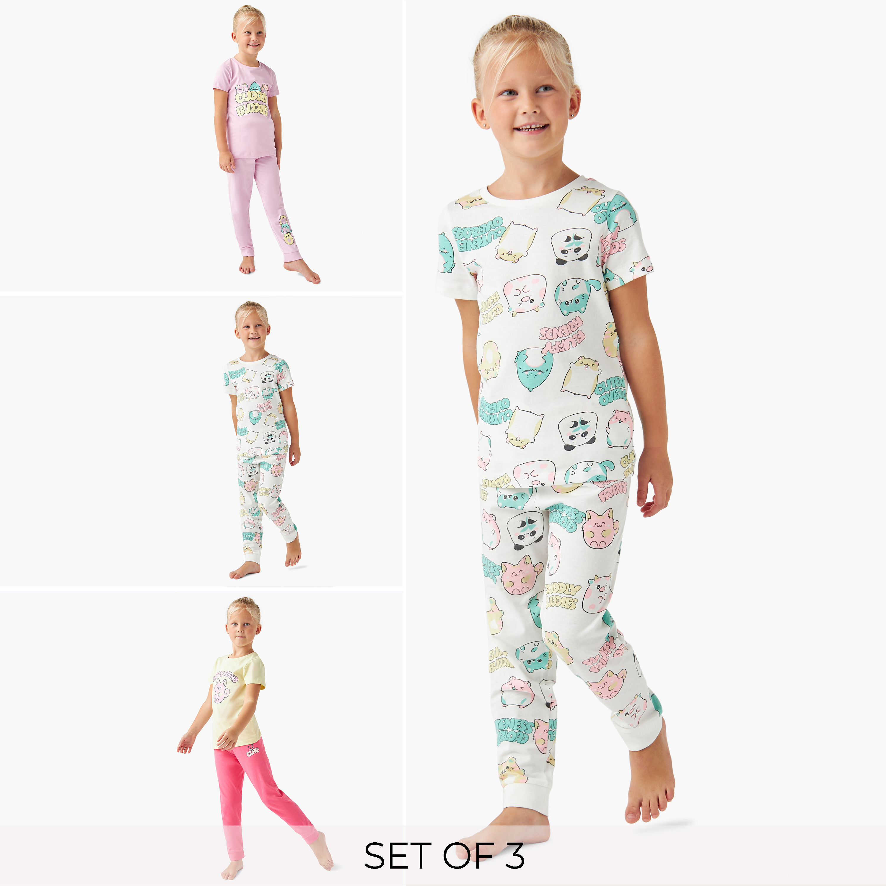 بنطلون بيجاما وتيشيرت بطبعات من جونيورز - طقم من 3 قطع-girls-clothing-nightwear-image-9