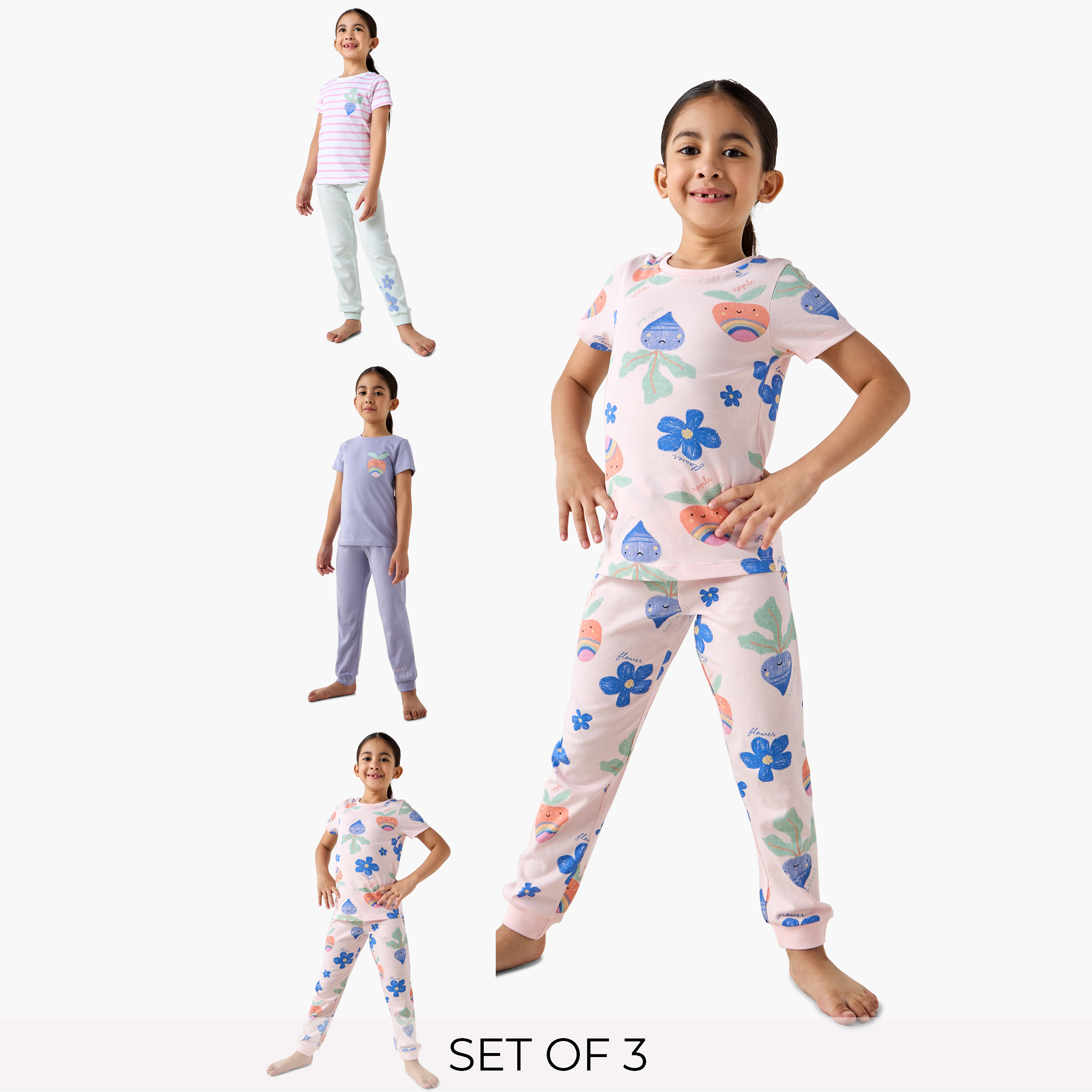 Juniors Printed T-shirt and Pyjamas - Set of 3-girls-clothing-nightwear-image-1
