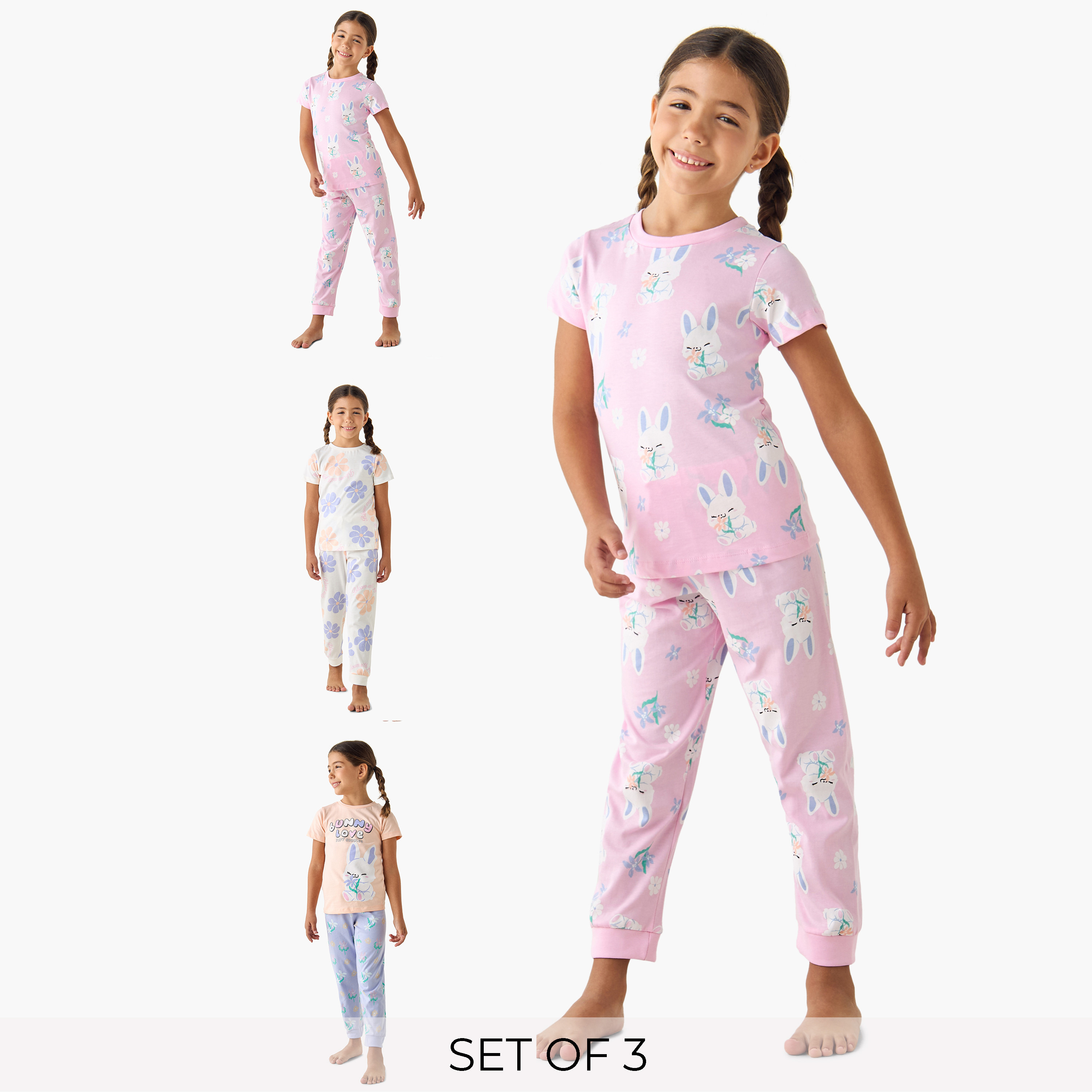 Juniors Printed Short Sleeve T-shirt and Pyjamas - Set of 3-girls-clothing-nightwear-image-1