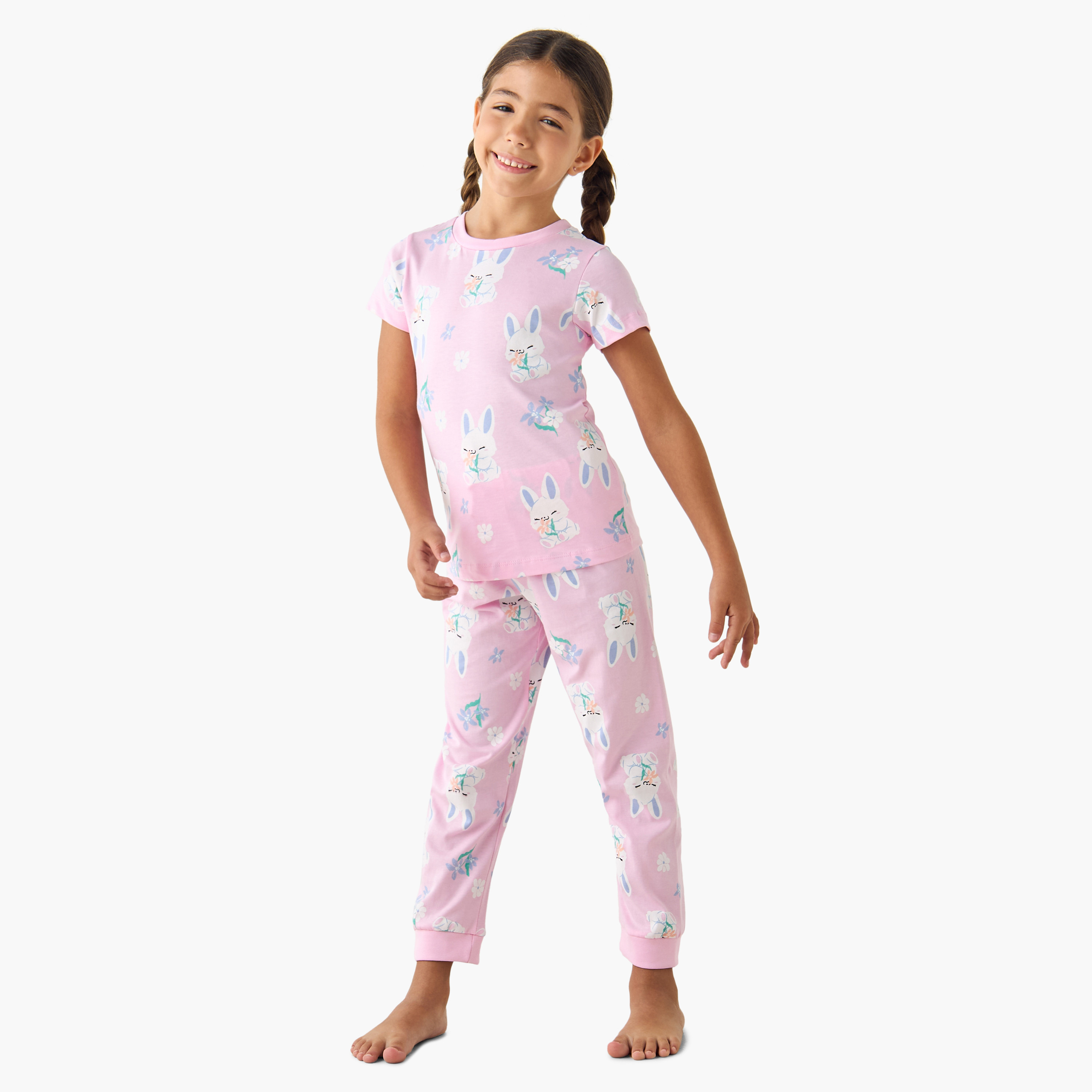 Juniors Printed Short Sleeve T-shirt and Pyjamas - Set of 3-girls-clothing-nightwear-image-4