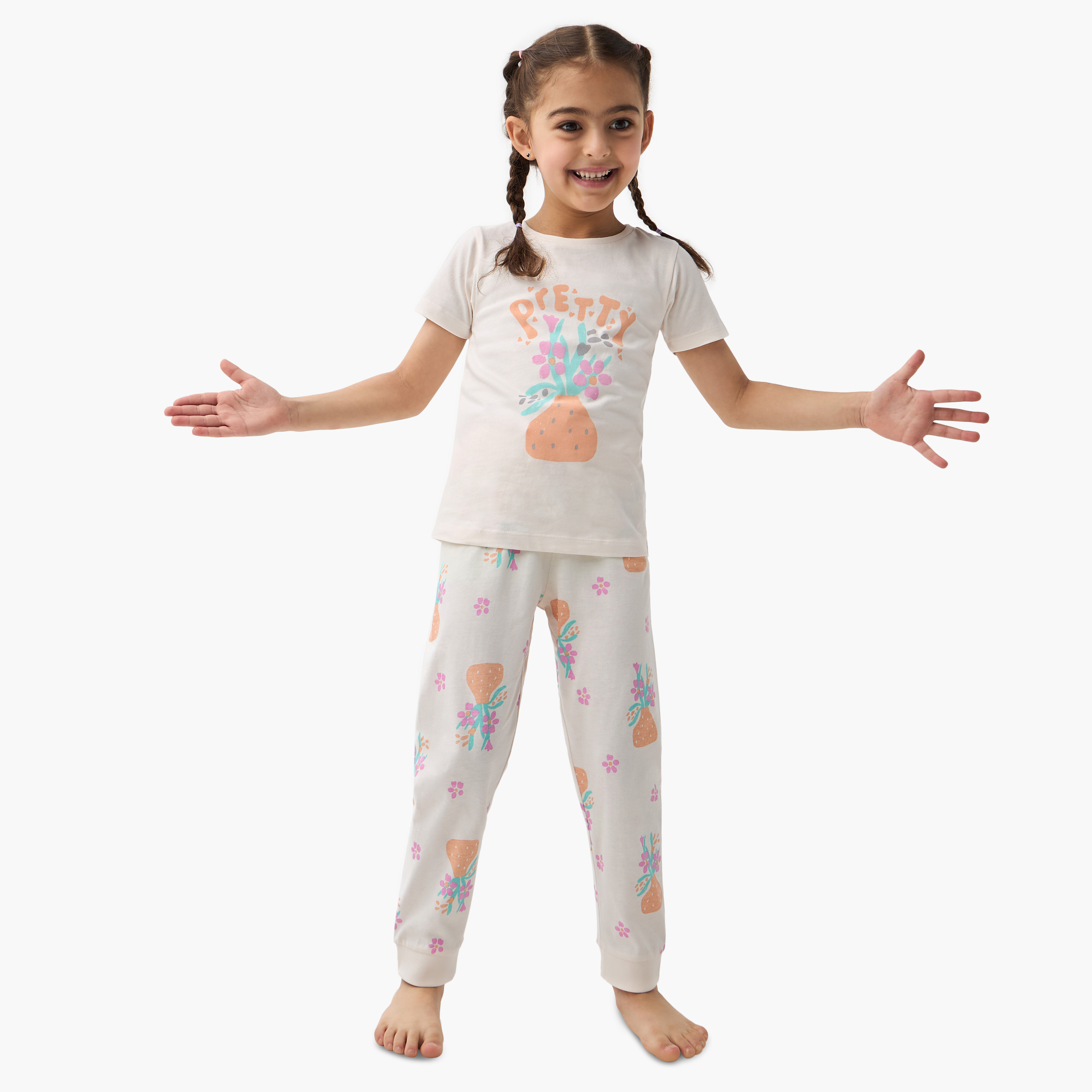 Juniors Floral Print T-shirt and Pyjama Set-baby-girls-clothing-nightwear-pyjamasets-image-1