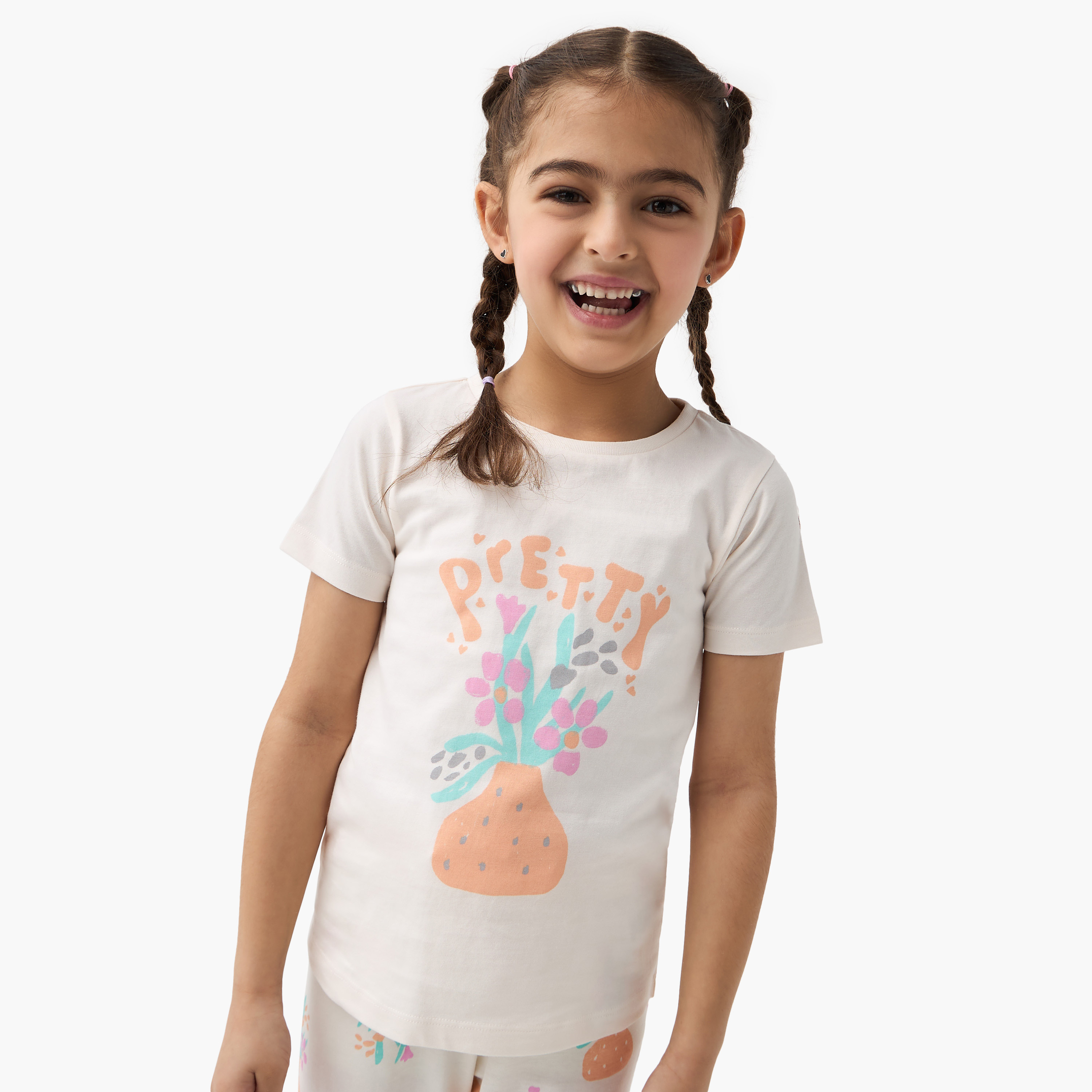 Juniors Floral Print T-shirt and Pyjama Set-baby-girls-clothing-nightwear-pyjamasets-image-2
