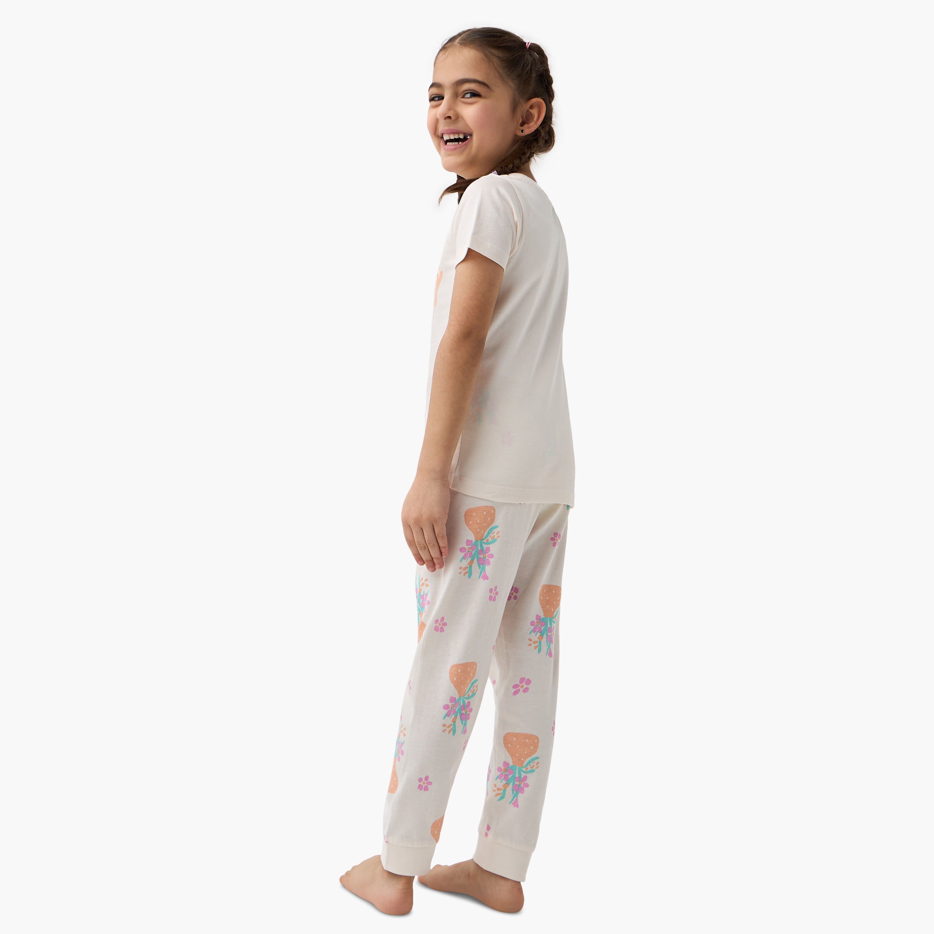 Juniors Floral Print T-shirt and Pyjama Set-baby-girls-clothing-nightwear-pyjamasets-image-4