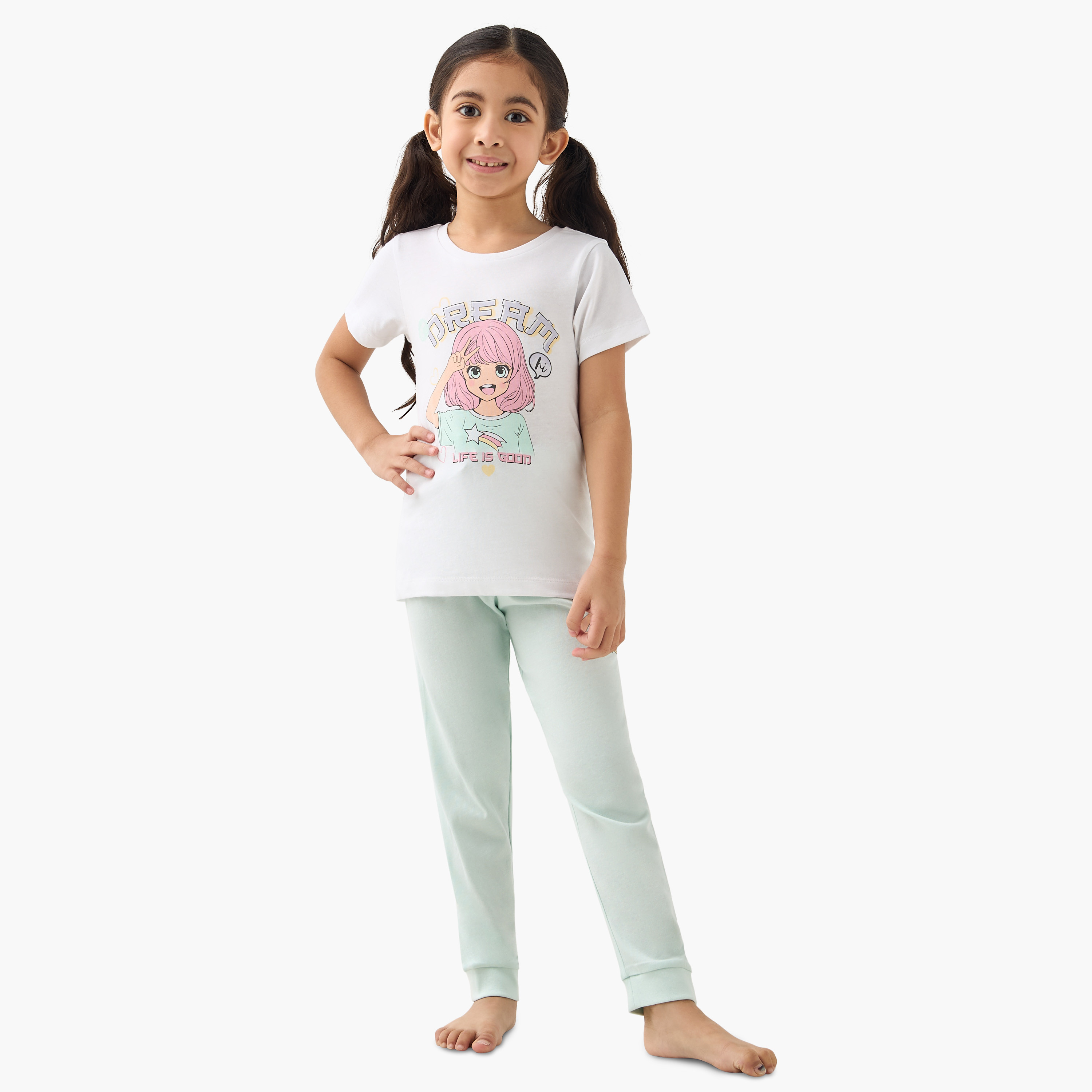 Juniors Anime Print T-shirt and Pyjamas Set-girls-clothing-nightwear-image-1