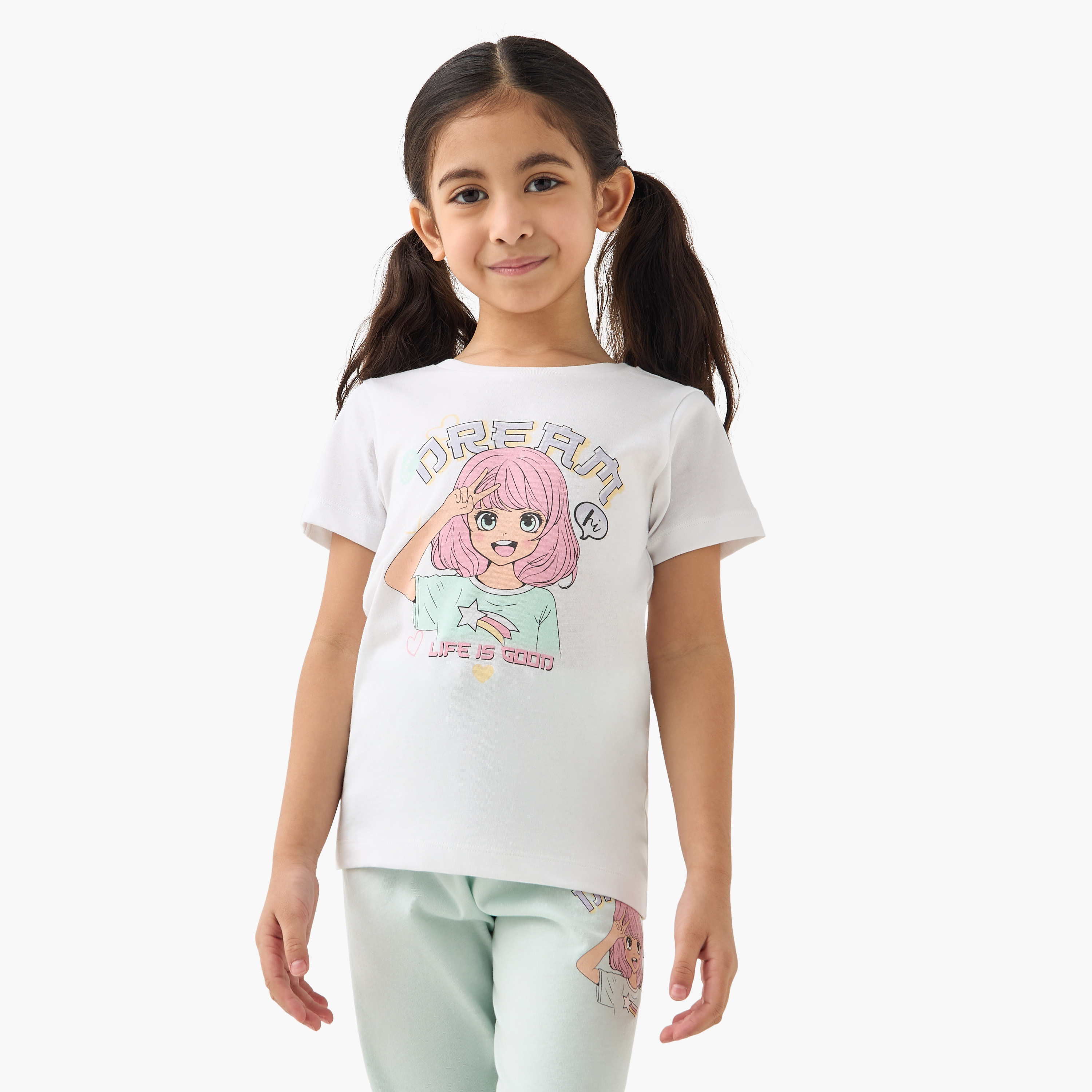 Juniors Anime Print T-shirt and Pyjamas Set-girls-clothing-nightwear-image-2