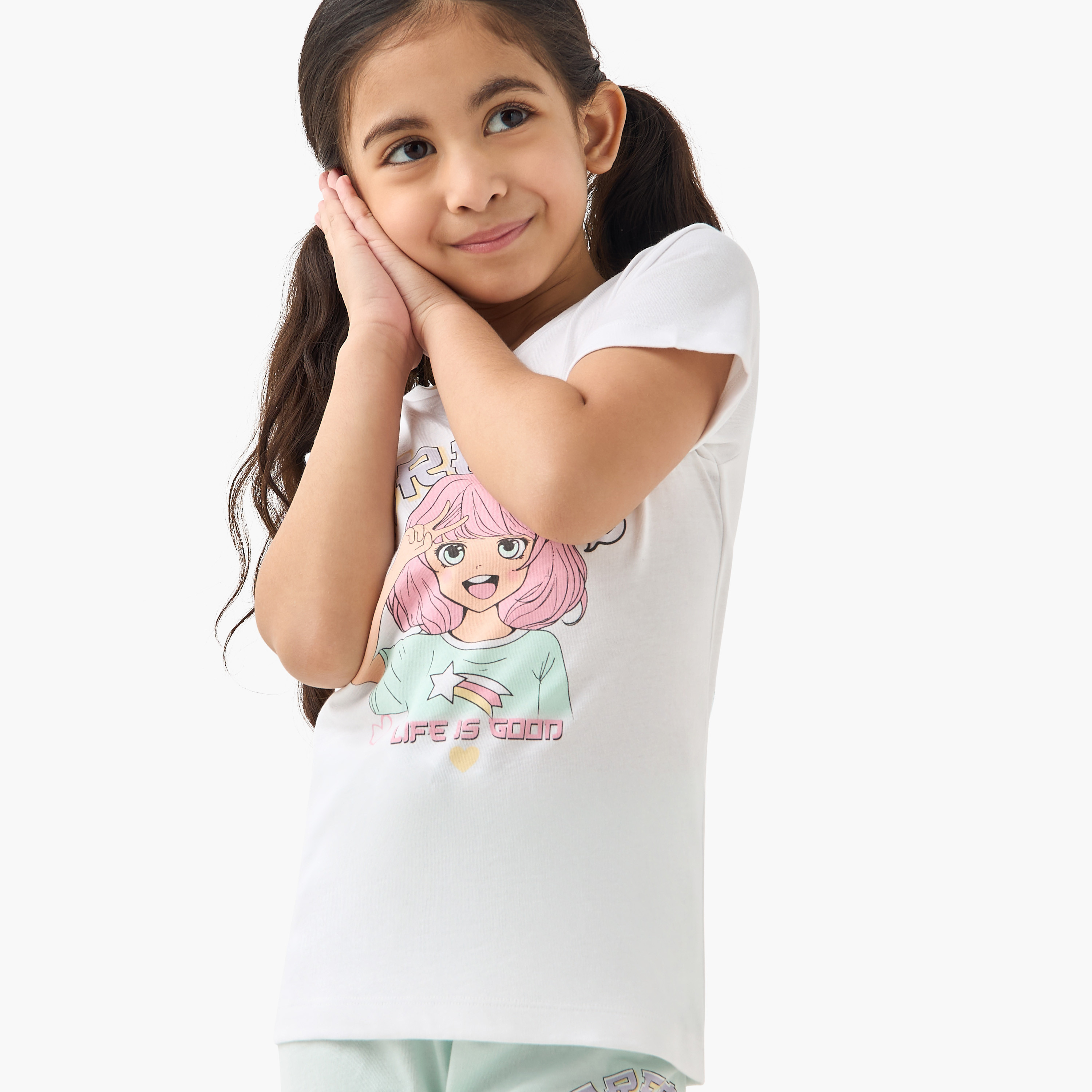 Juniors Anime Print T-shirt and Pyjamas Set-girls-clothing-nightwear-image-6