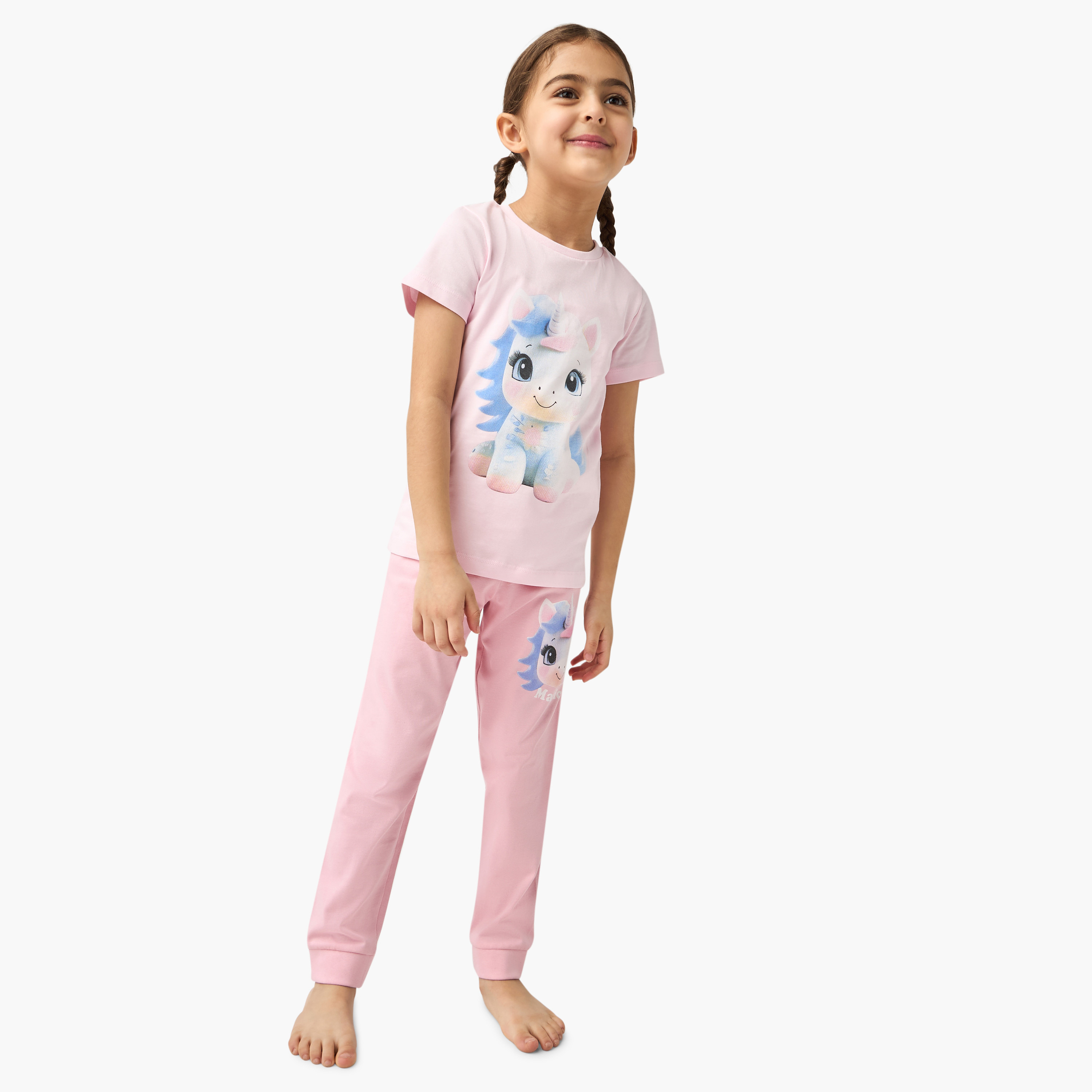 Juniors Unicorn Print T-shirt and Pyjama Set-baby-girls-clothing-nightwear-pyjamasets-image-1