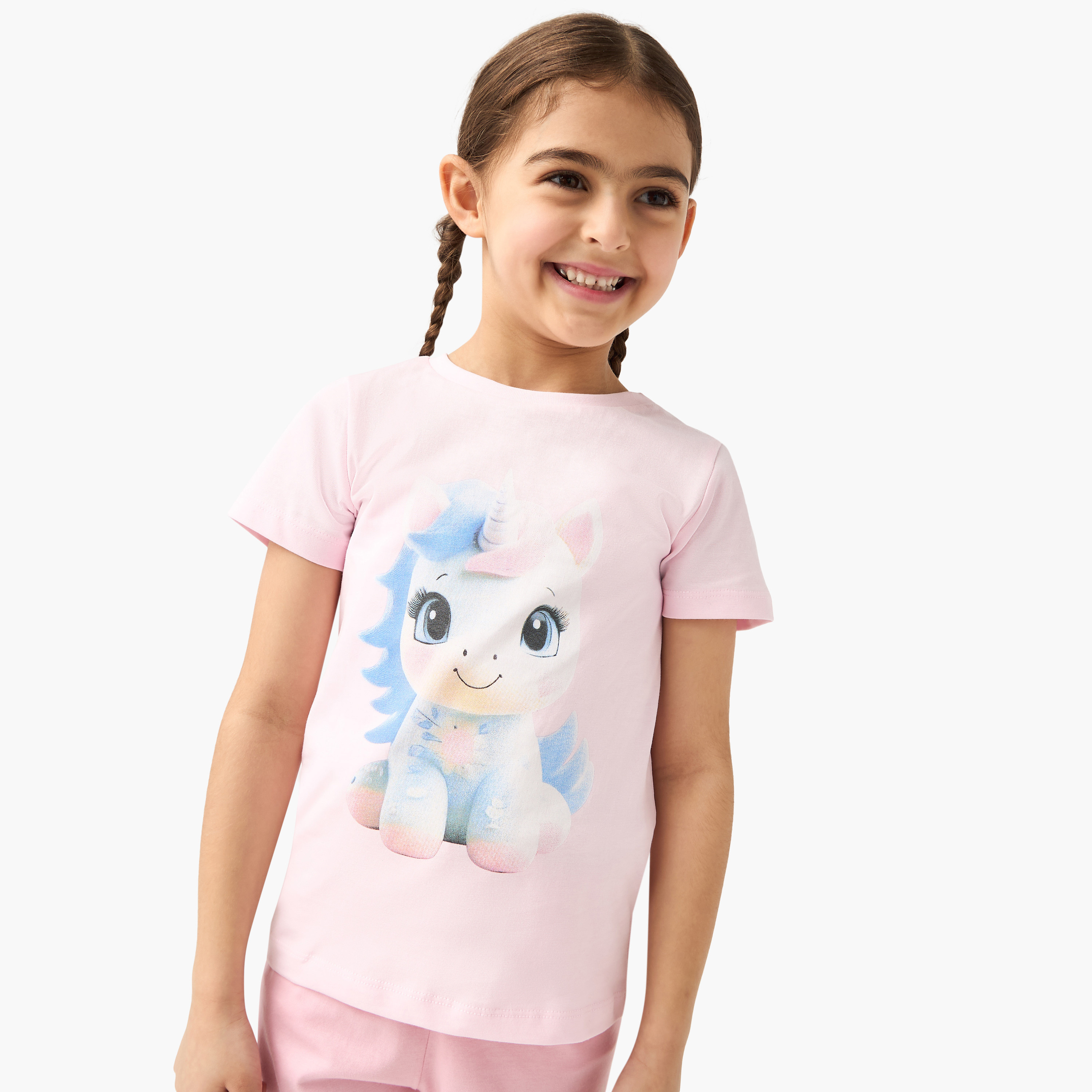 Juniors Unicorn Print T-shirt and Pyjama Set-baby-girls-clothing-nightwear-pyjamasets-image-2