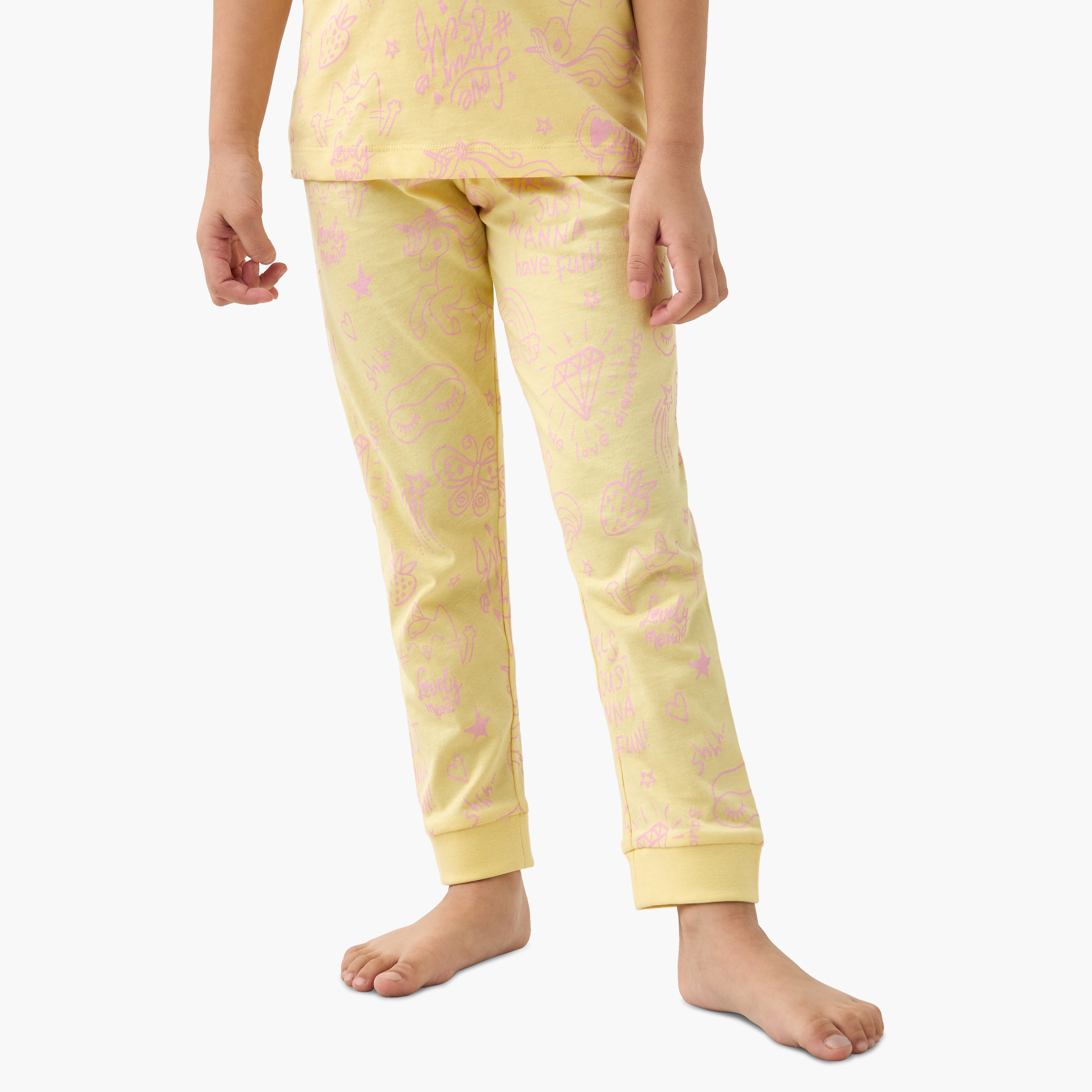 All-Over Print Long Sleeve T-shirt and Pyjama Set-baby-girls-clothing-nightwear-pyjamasets-image-3