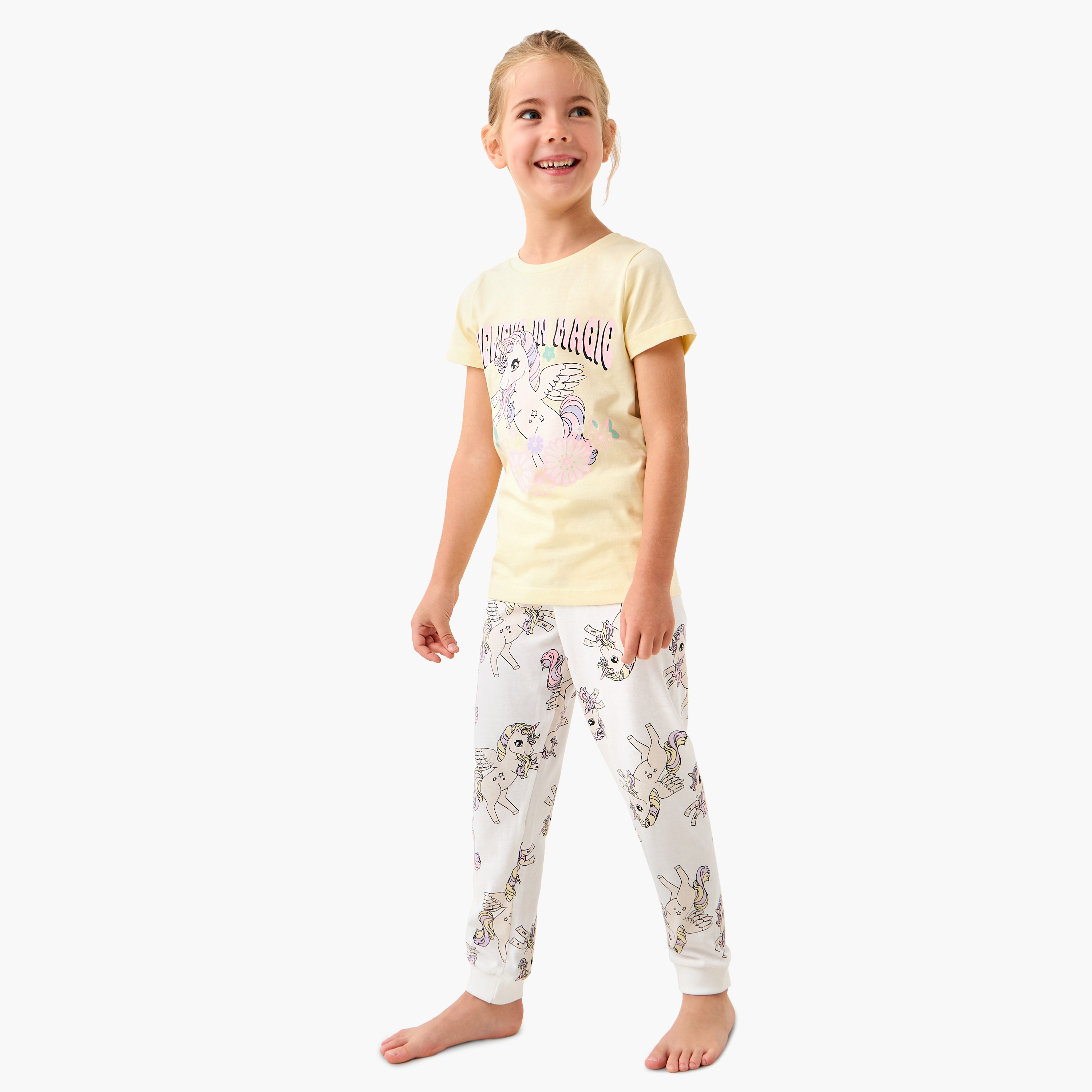 Juniors Unicorn Print T-shirt and Pyjama Set-girls-clothing-nightwear-image-1