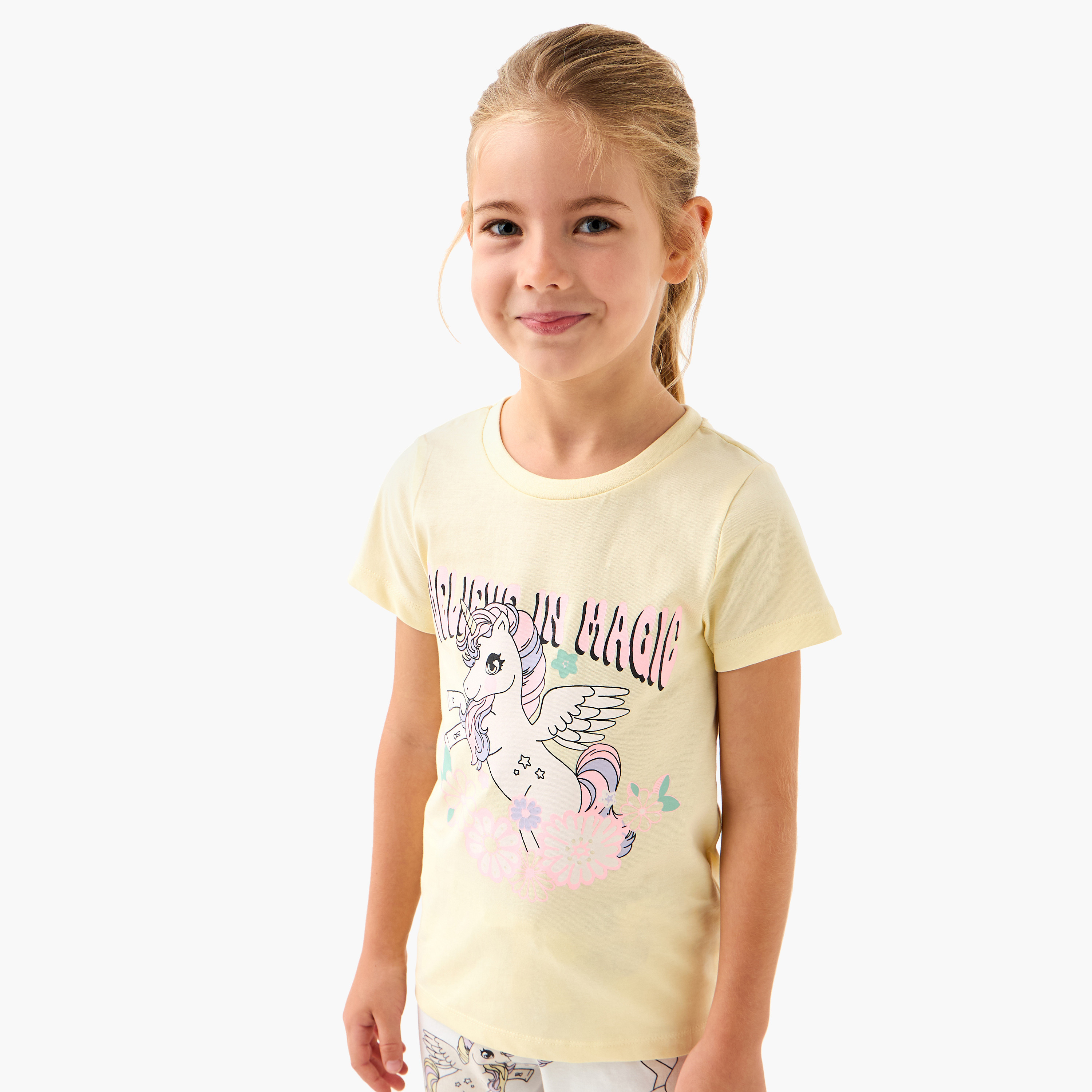 Juniors Unicorn Print T-shirt and Pyjama Set-girls-clothing-nightwear-image-2