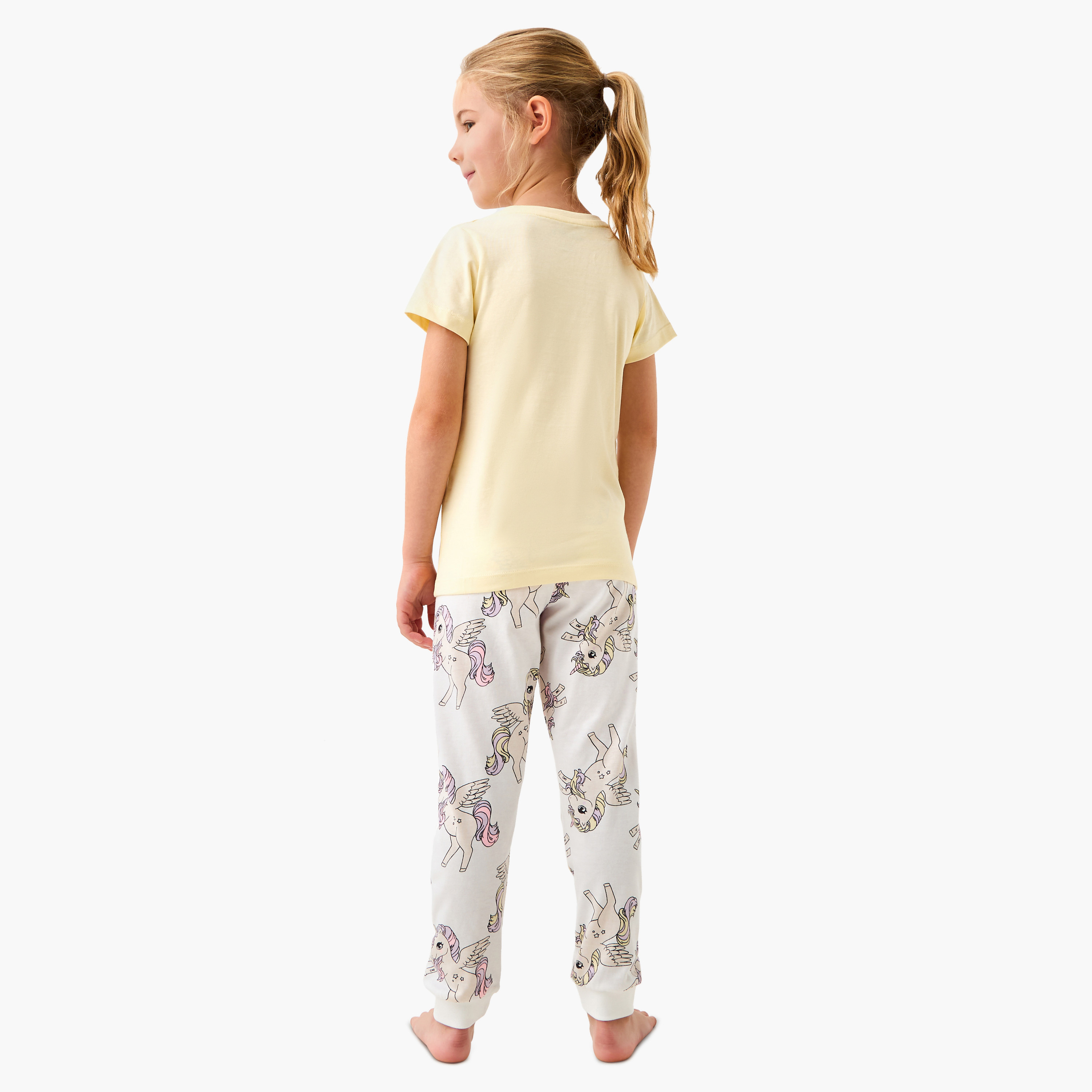 Juniors Unicorn Print T-shirt and Pyjama Set-girls-clothing-nightwear-image-4