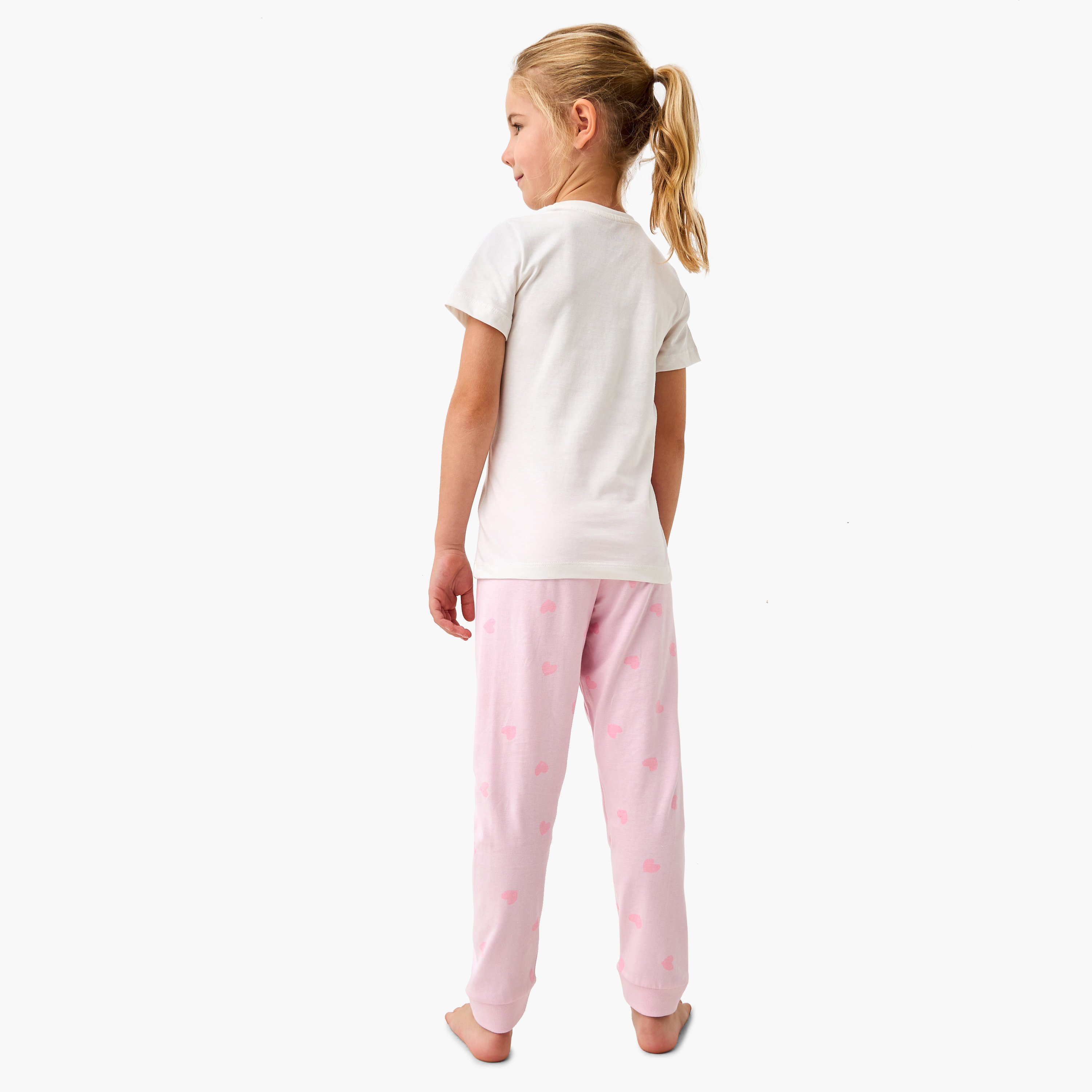 Juniors Cat Print T-shirt and Pyjama Set-girls-clothing-nightwear-image-4