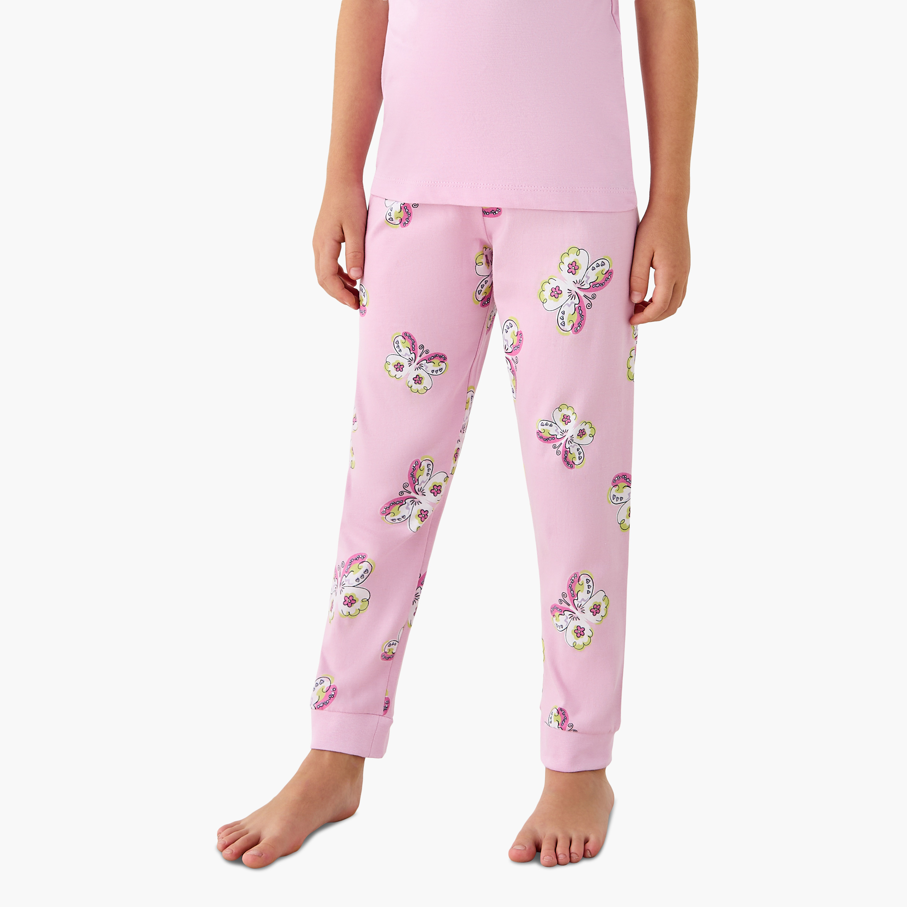 Juniors Butterfly Print T-shirt and Pyjama Set-girls-clothing-nightwear-image-3