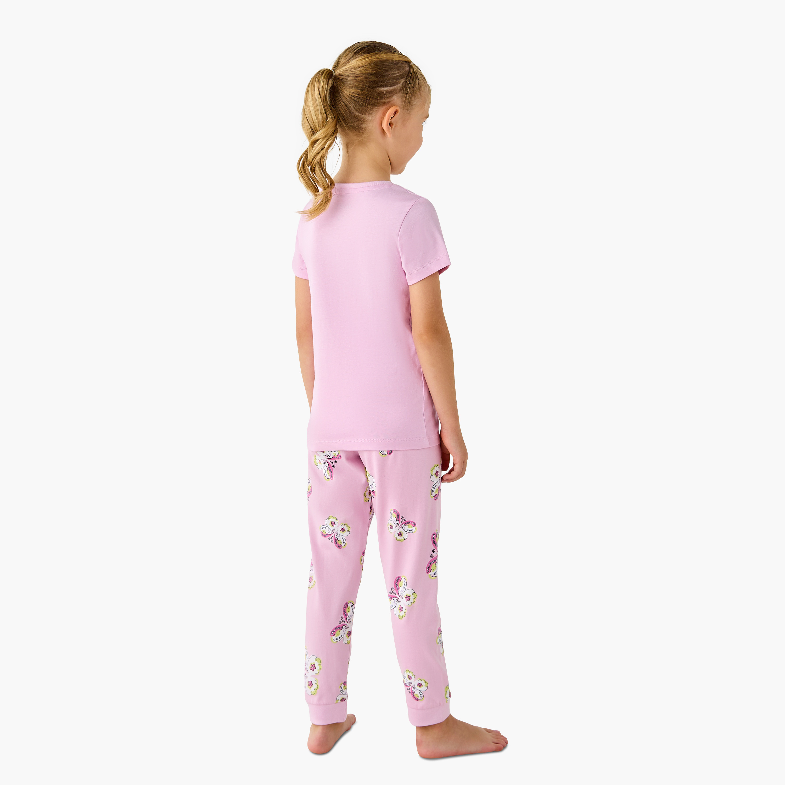 Juniors Butterfly Print T-shirt and Pyjama Set-girls-clothing-nightwear-image-4