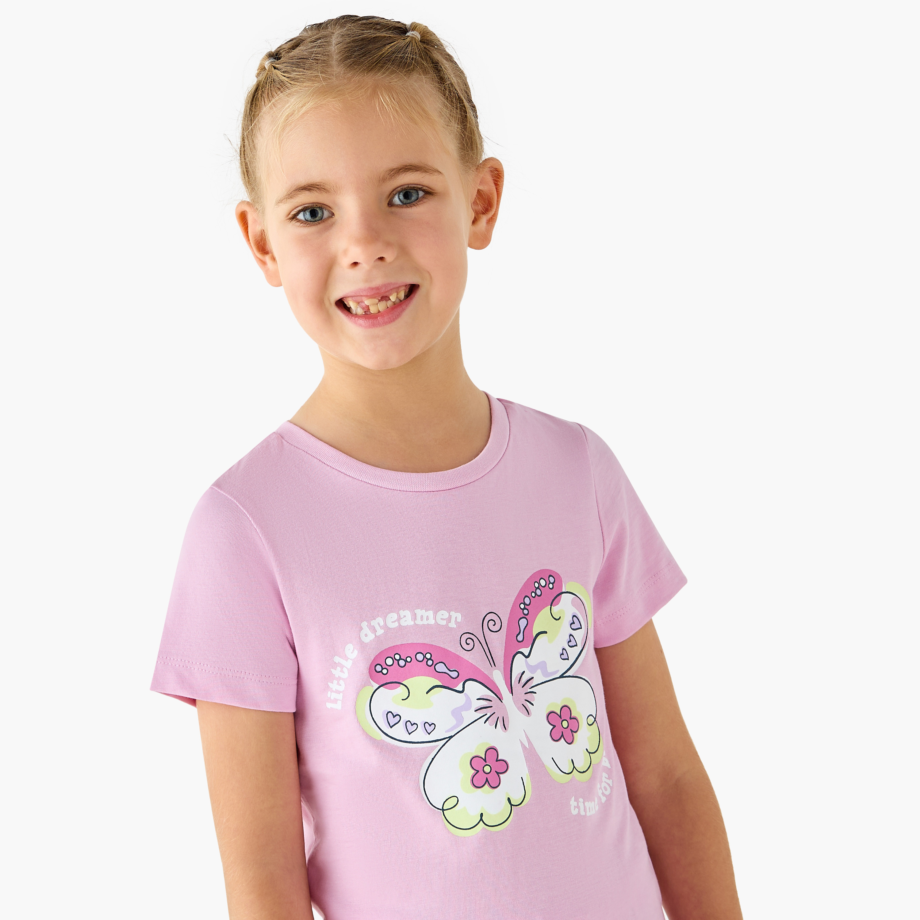 Juniors Butterfly Print T-shirt and Pyjama Set-girls-clothing-nightwear-image-5
