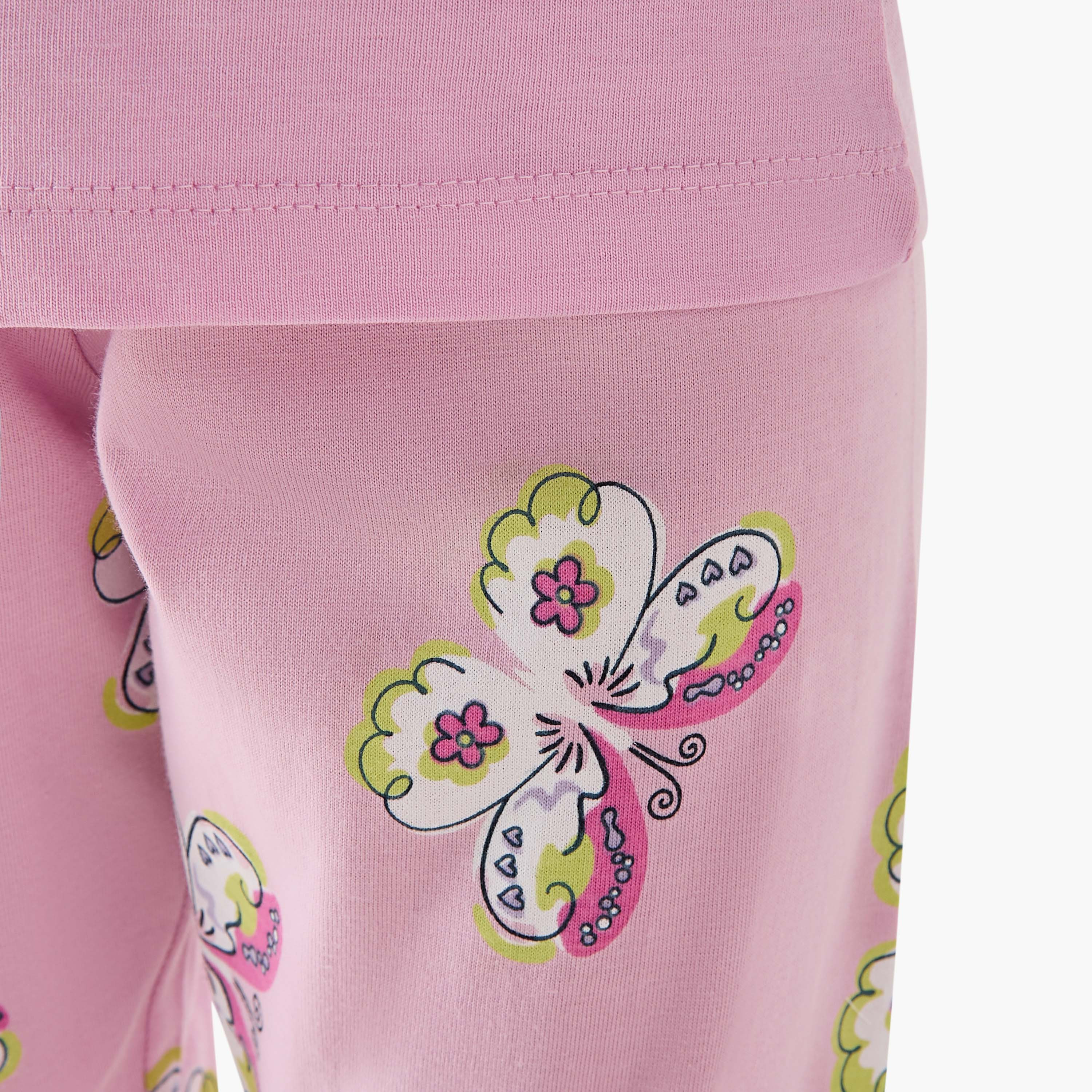 Juniors Butterfly Print T-shirt and Pyjama Set-girls-clothing-nightwear-image-6