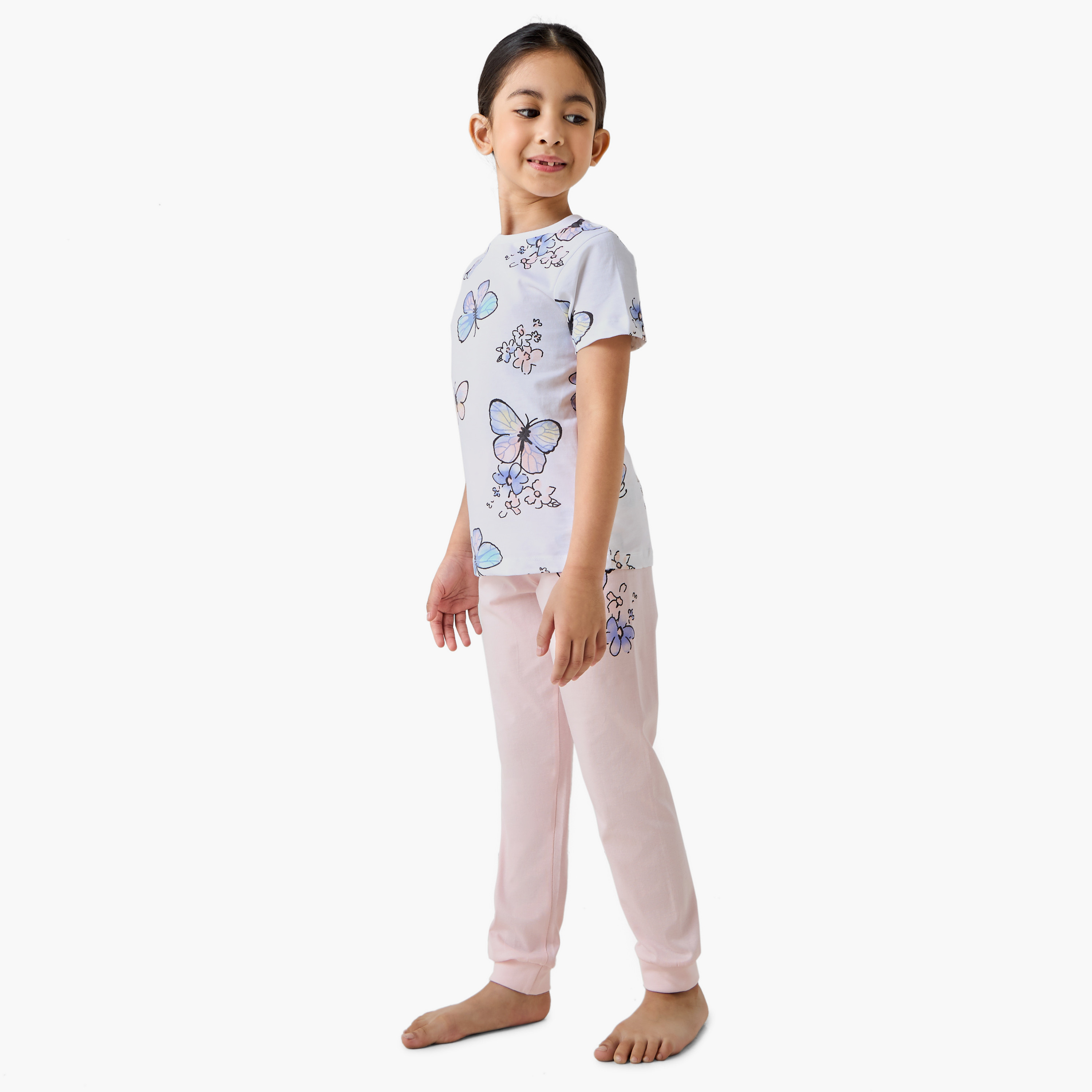 Juniors Butterfly Print T-shirt and Pyjama Set-baby-girls-clothing-nightwear-pyjamasets-image-1