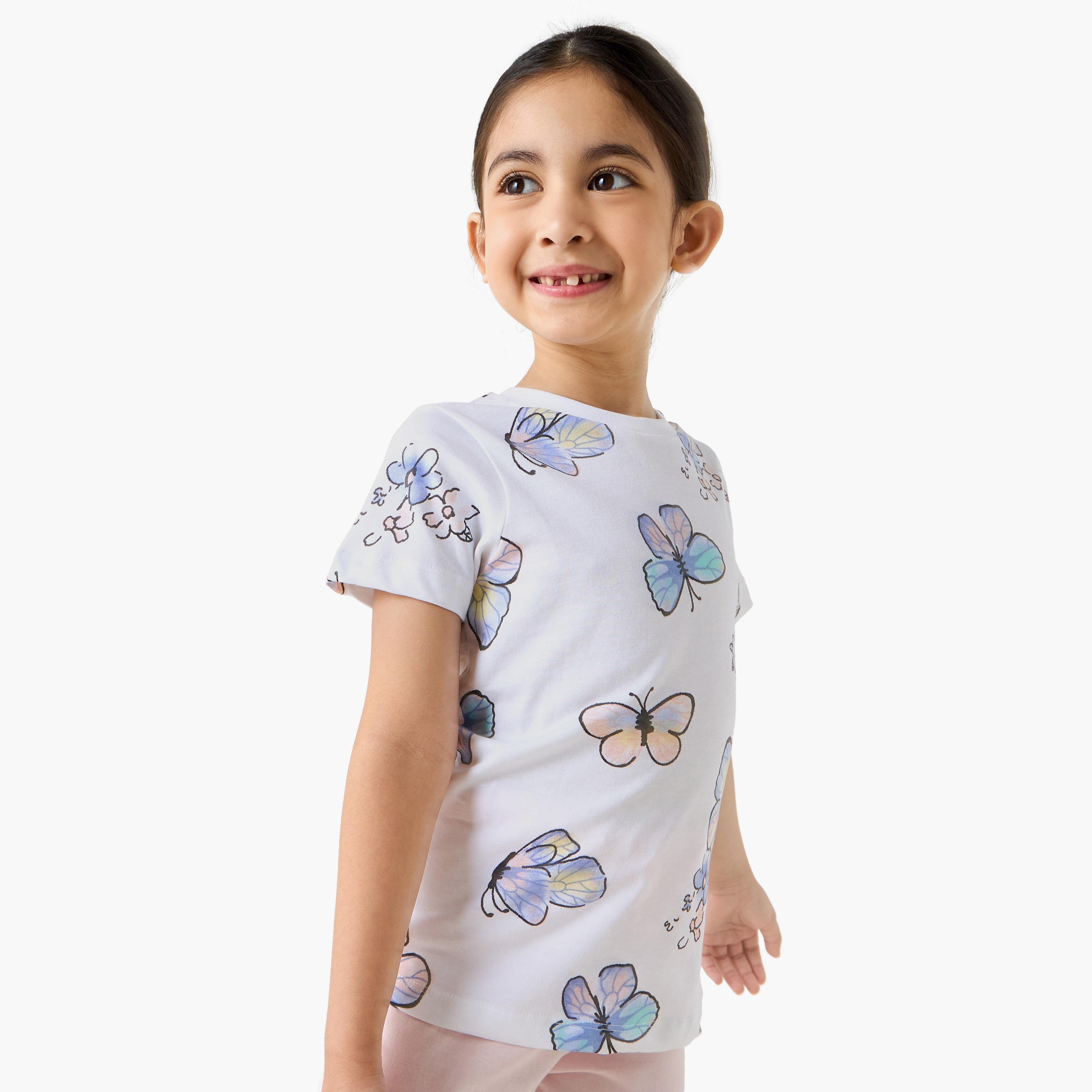 Juniors Butterfly Print T-shirt and Pyjama Set-baby-girls-clothing-nightwear-pyjamasets-image-2