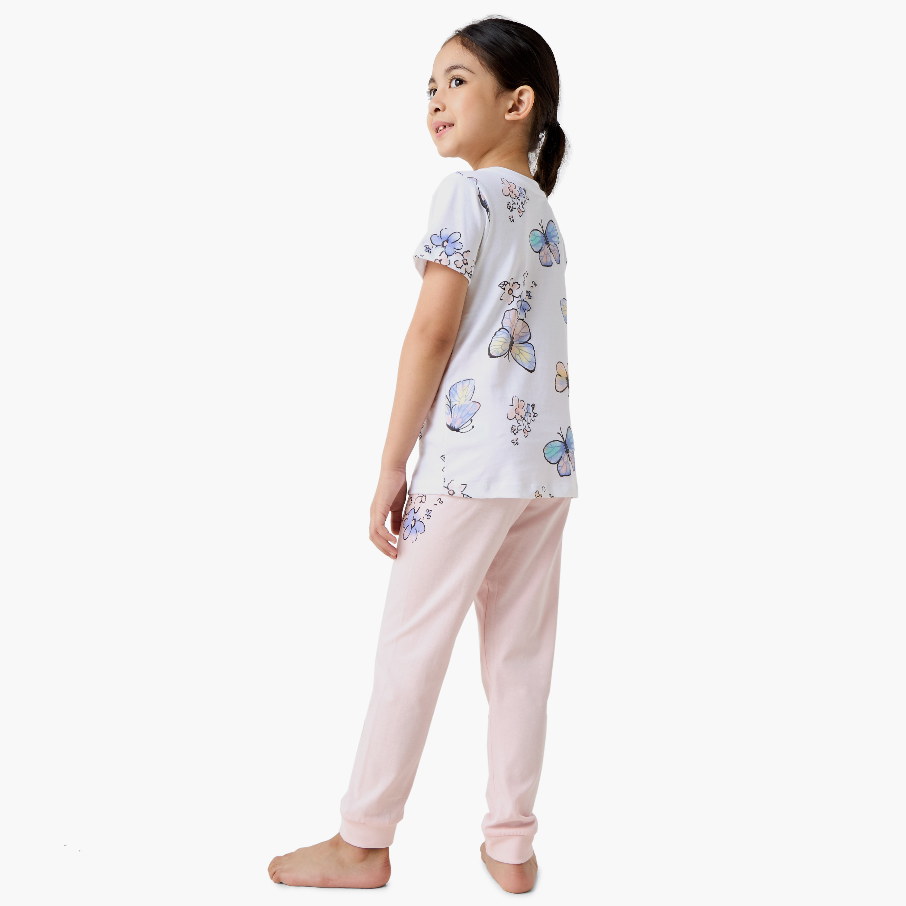 Juniors Butterfly Print T-shirt and Pyjama Set-baby-girls-clothing-nightwear-pyjamasets-image-4