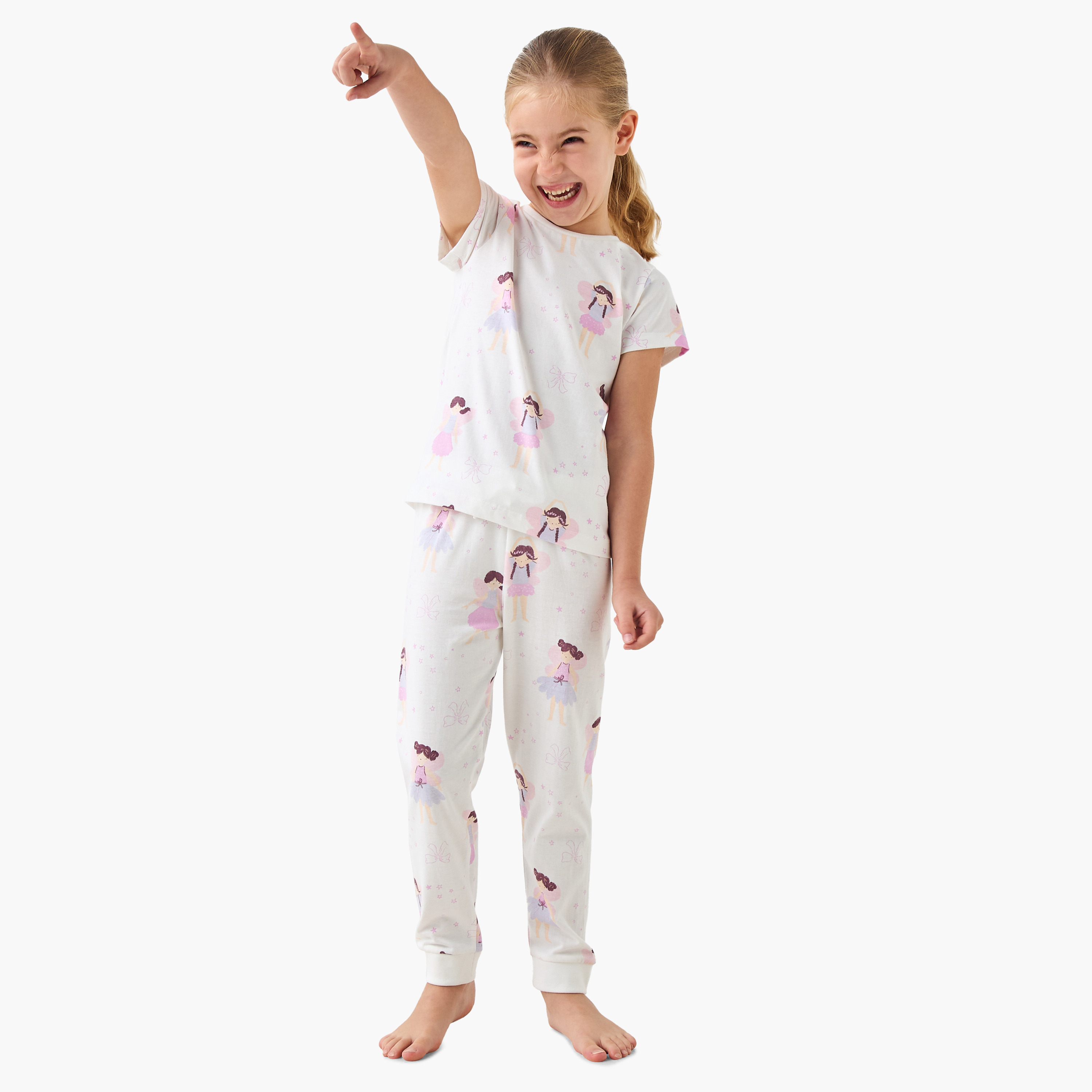 Juniors Angel Print T-shirt and Pyjama Set-girls-clothing-nightwear-image-1