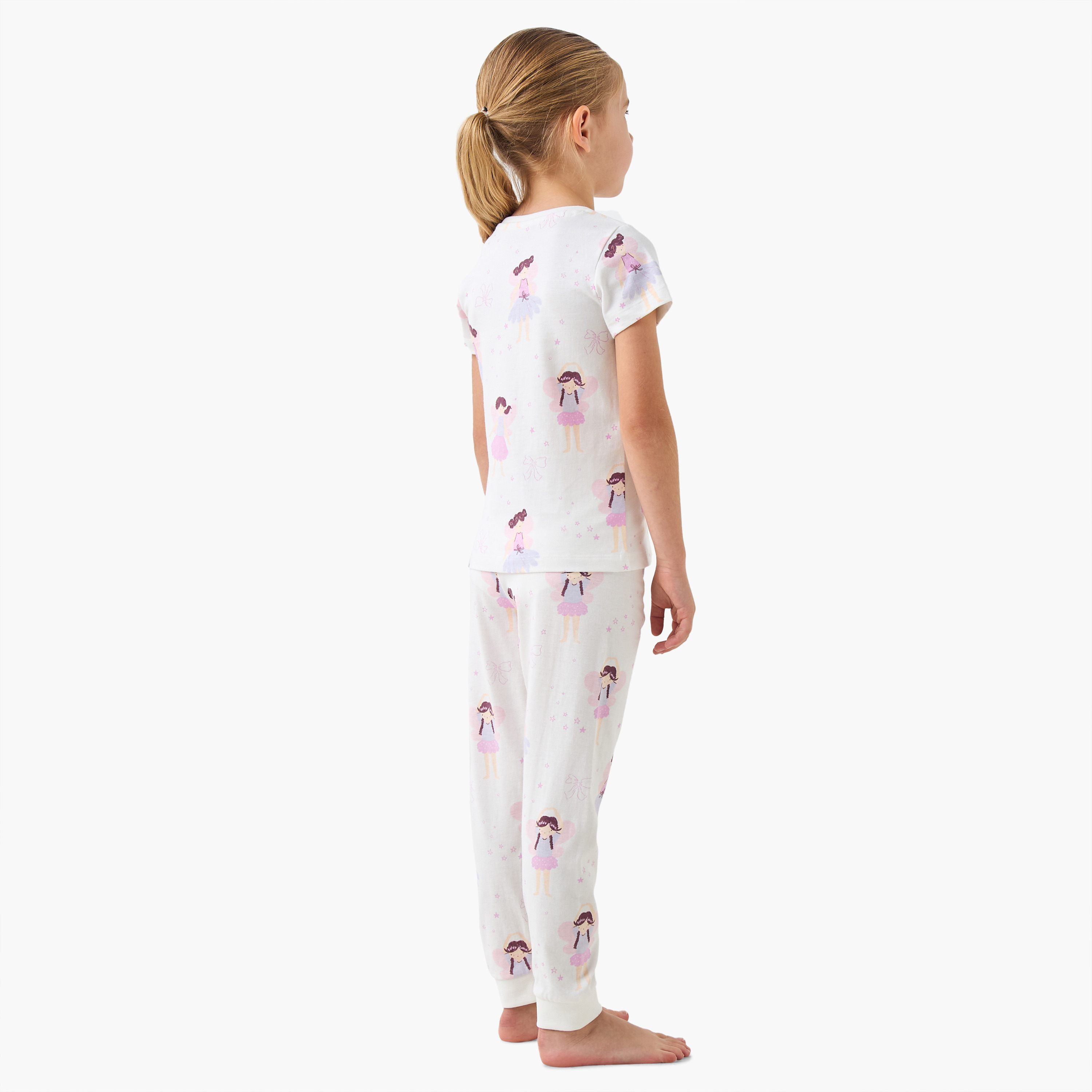 Juniors Angel Print T-shirt and Pyjama Set-girls-clothing-nightwear-image-2