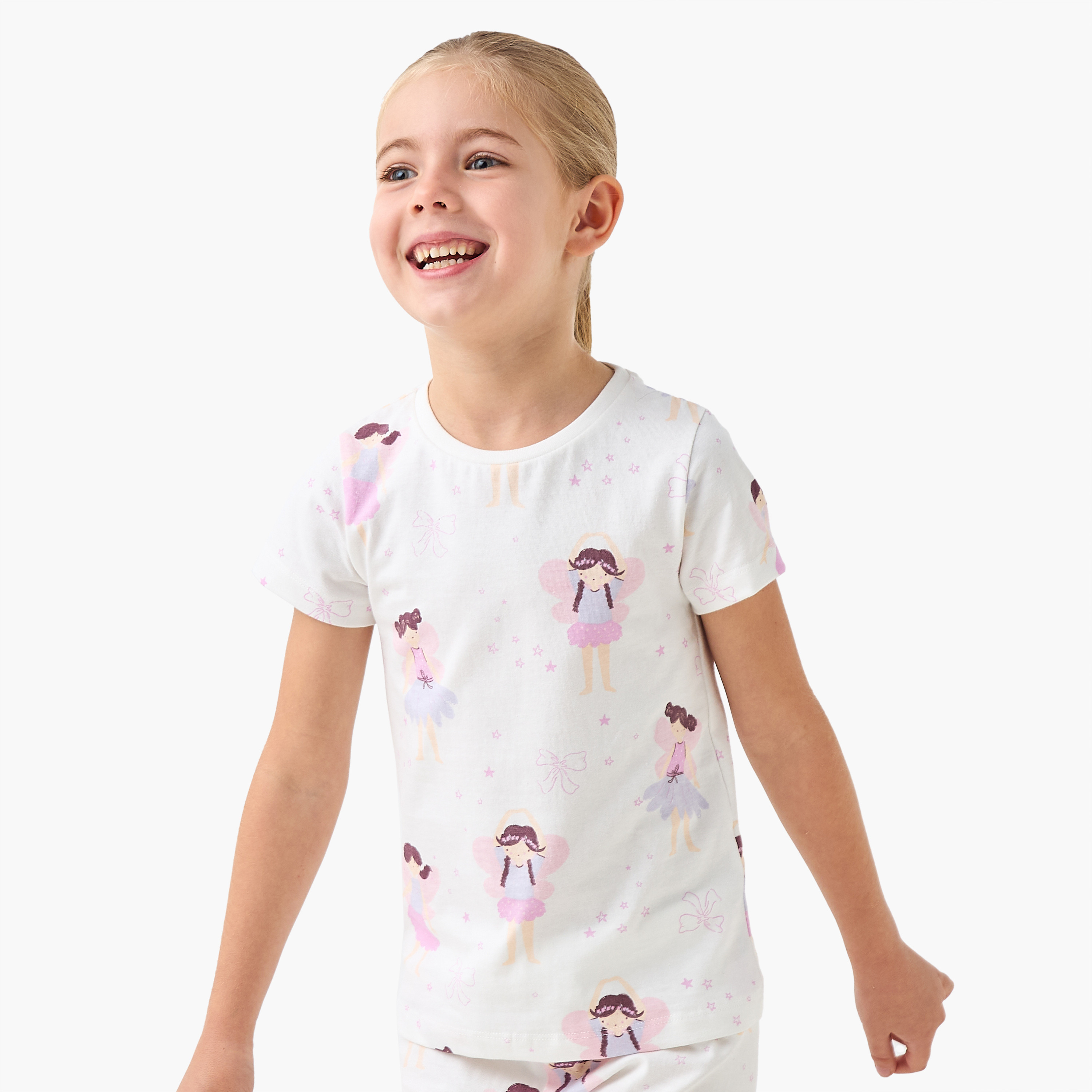 Juniors Angel Print T-shirt and Pyjama Set-girls-clothing-nightwear-image-3