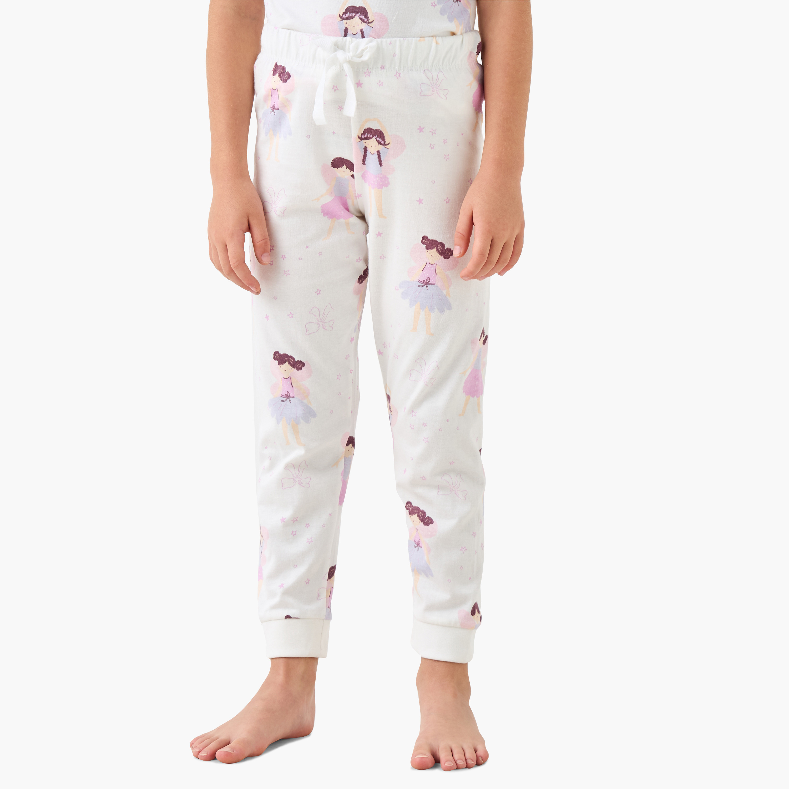 Juniors Angel Print T-shirt and Pyjama Set-girls-clothing-nightwear-image-4