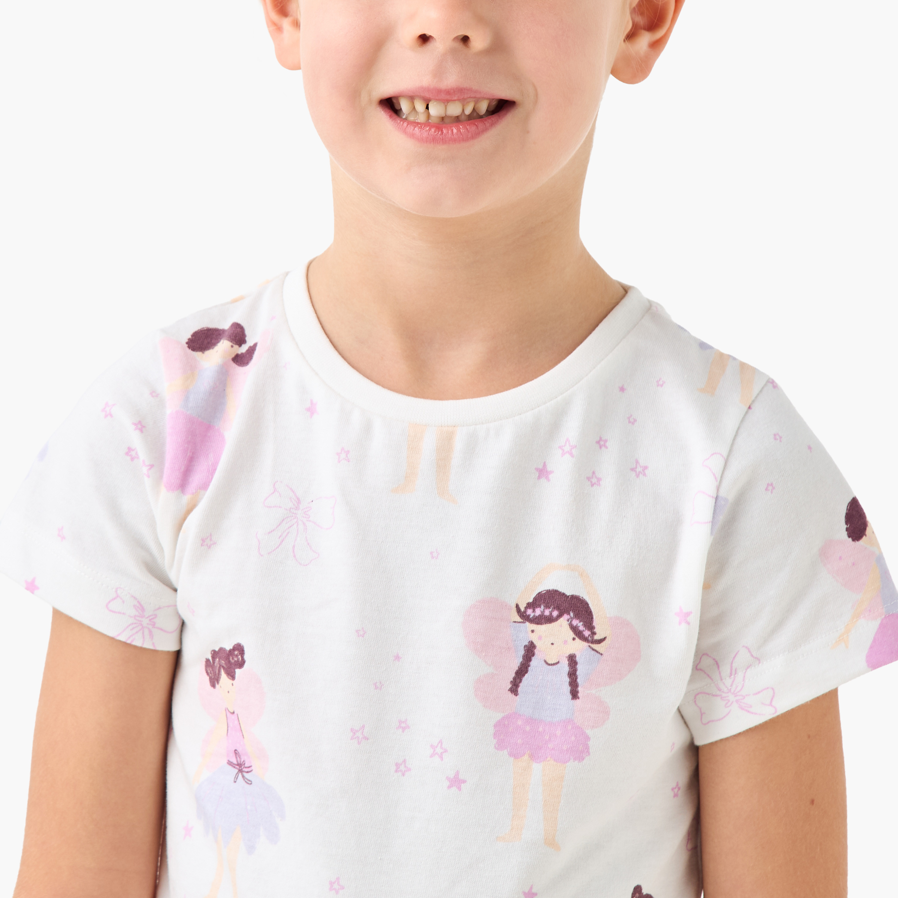 Juniors Angel Print T-shirt and Pyjama Set-girls-clothing-nightwear-image-5