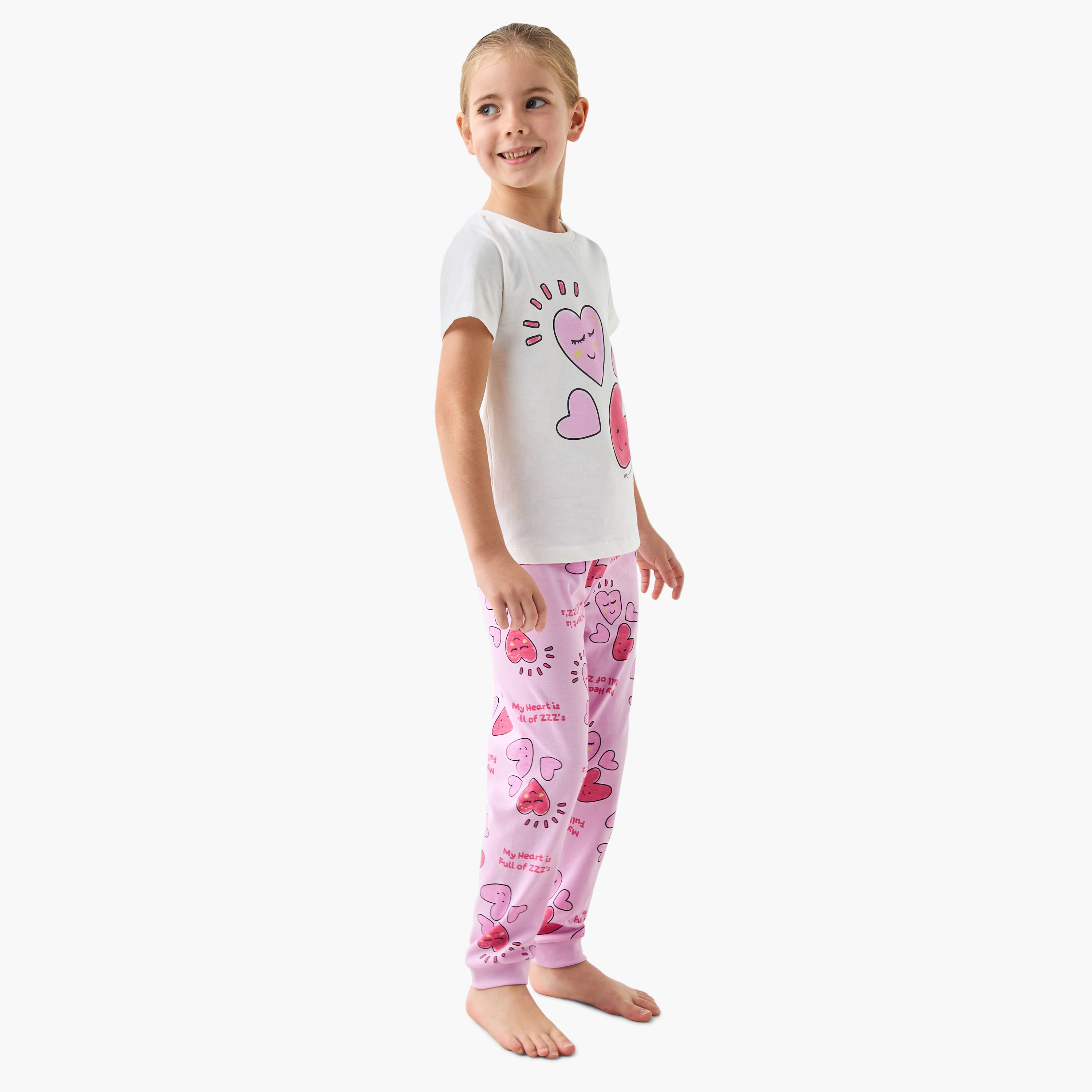 Juniors Heart Print T-shirt and Pyjama Set-girls-clothing-nightwear-image-1