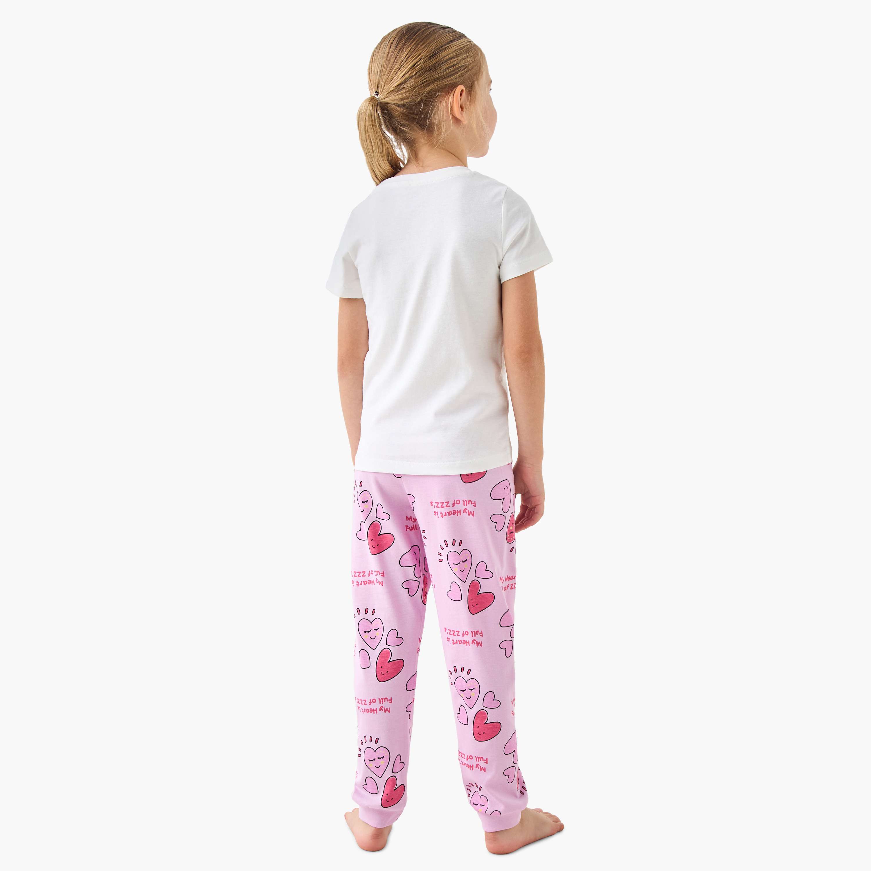 Juniors Heart Print T-shirt and Pyjama Set-girls-clothing-nightwear-image-2