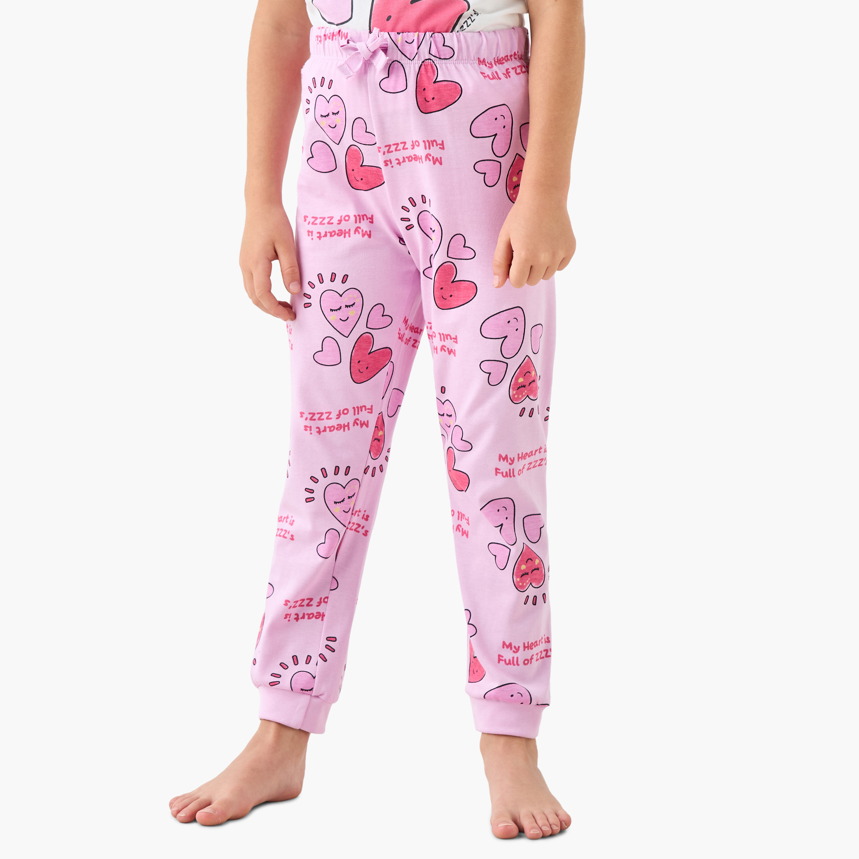 Juniors Heart Print T-shirt and Pyjama Set-girls-clothing-nightwear-image-4