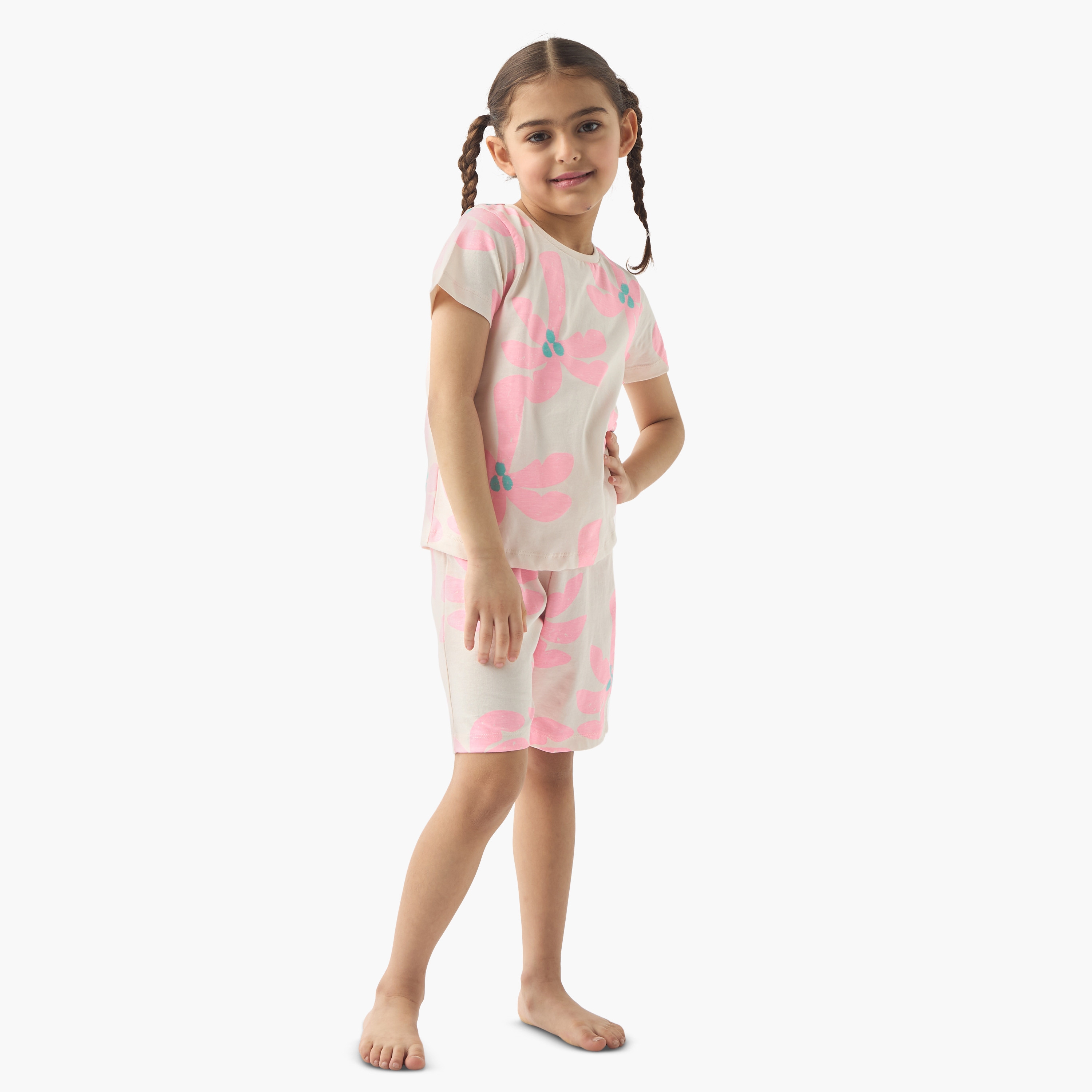 Juniors All-Over Floral Print T-shirt and Shorts Set-girls-clothing-nightwear-image-1