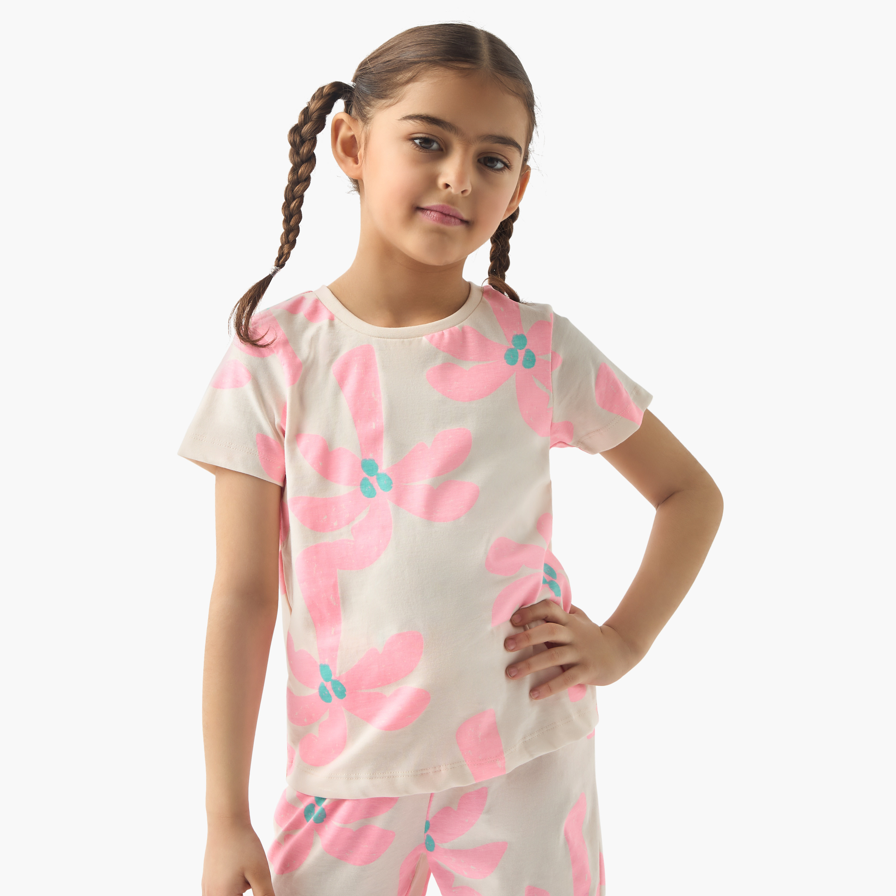 Juniors All-Over Floral Print T-shirt and Shorts Set-girls-clothing-nightwear-image-2