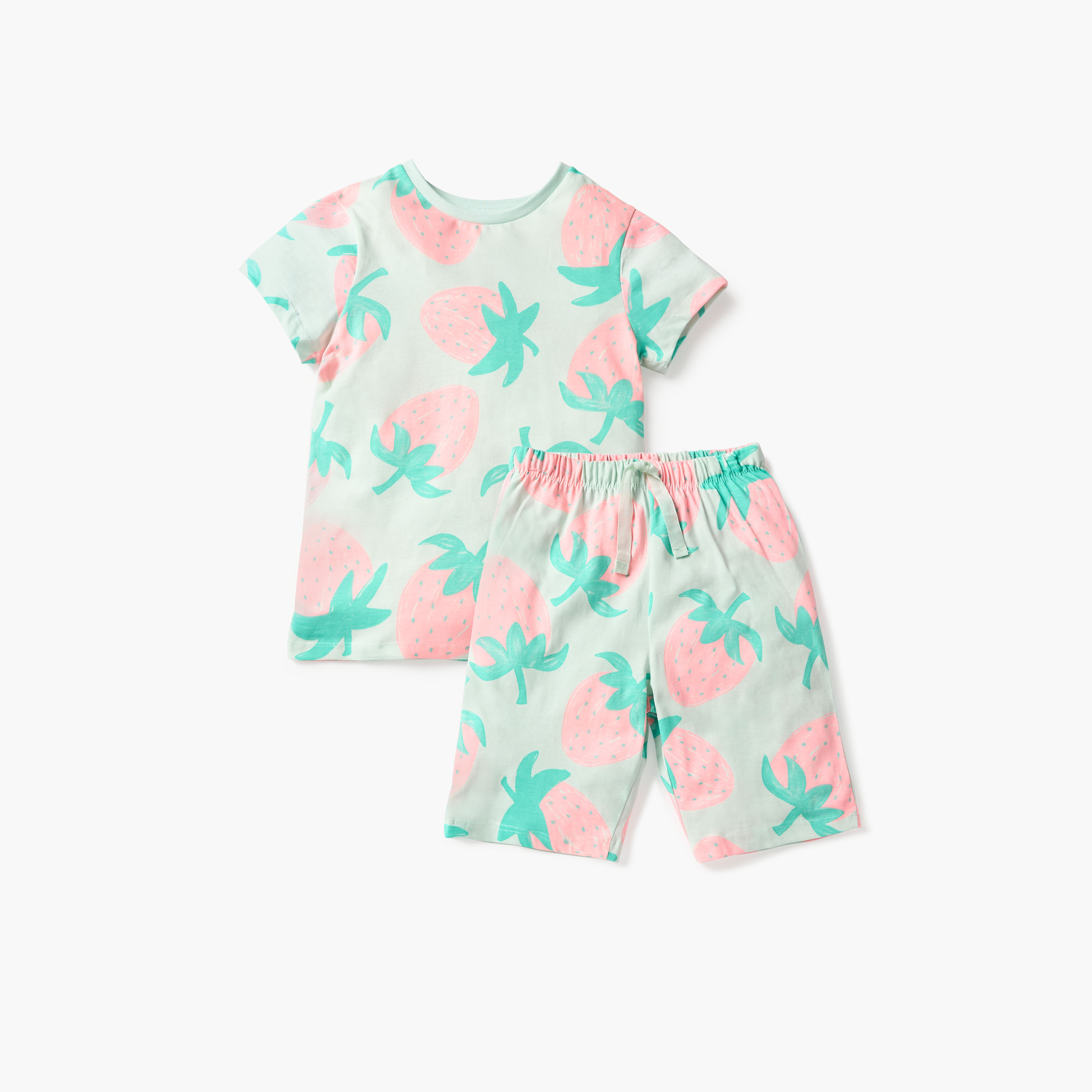 Juniors Strawberry Print T-shirt and Pyjama Set-girls-clothing-nightwear-image-1