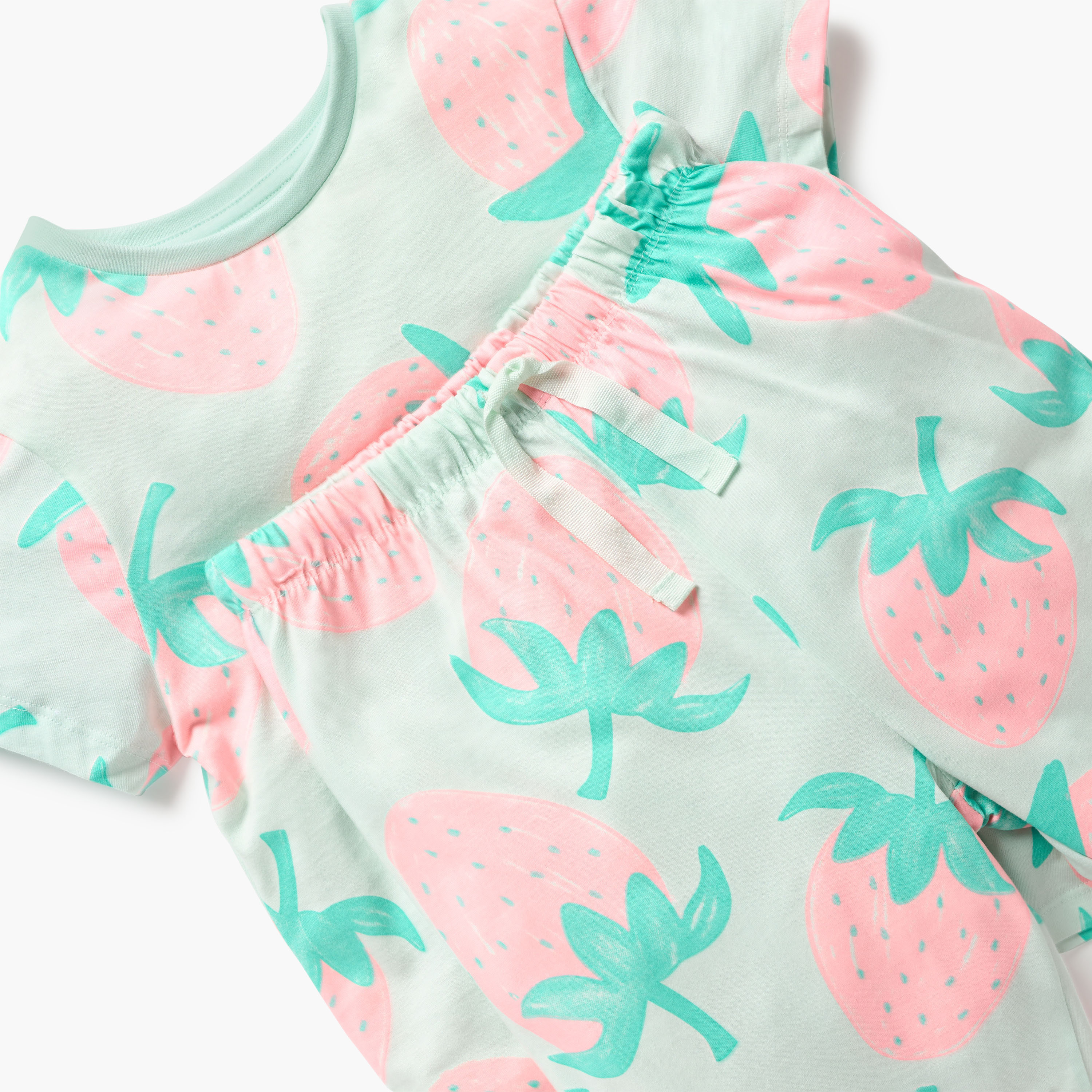 Juniors Strawberry Print T-shirt and Pyjama Set-girls-clothing-nightwear-image-4