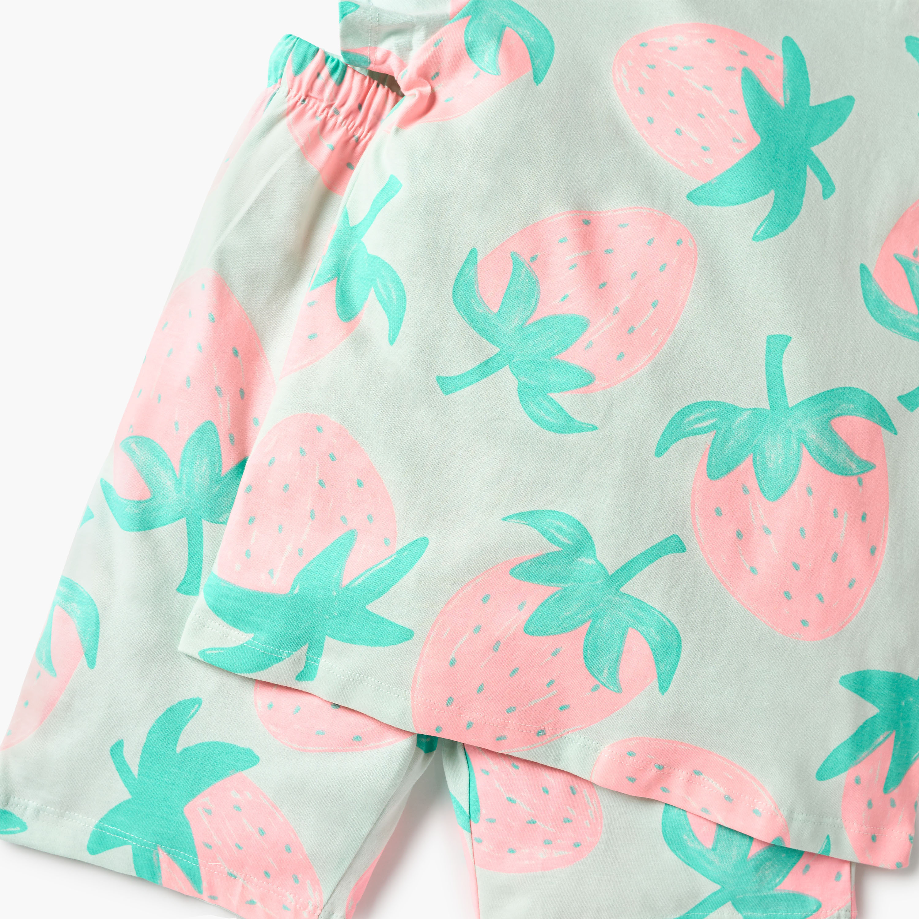 Juniors Strawberry Print T-shirt and Pyjama Set-girls-clothing-nightwear-image-5