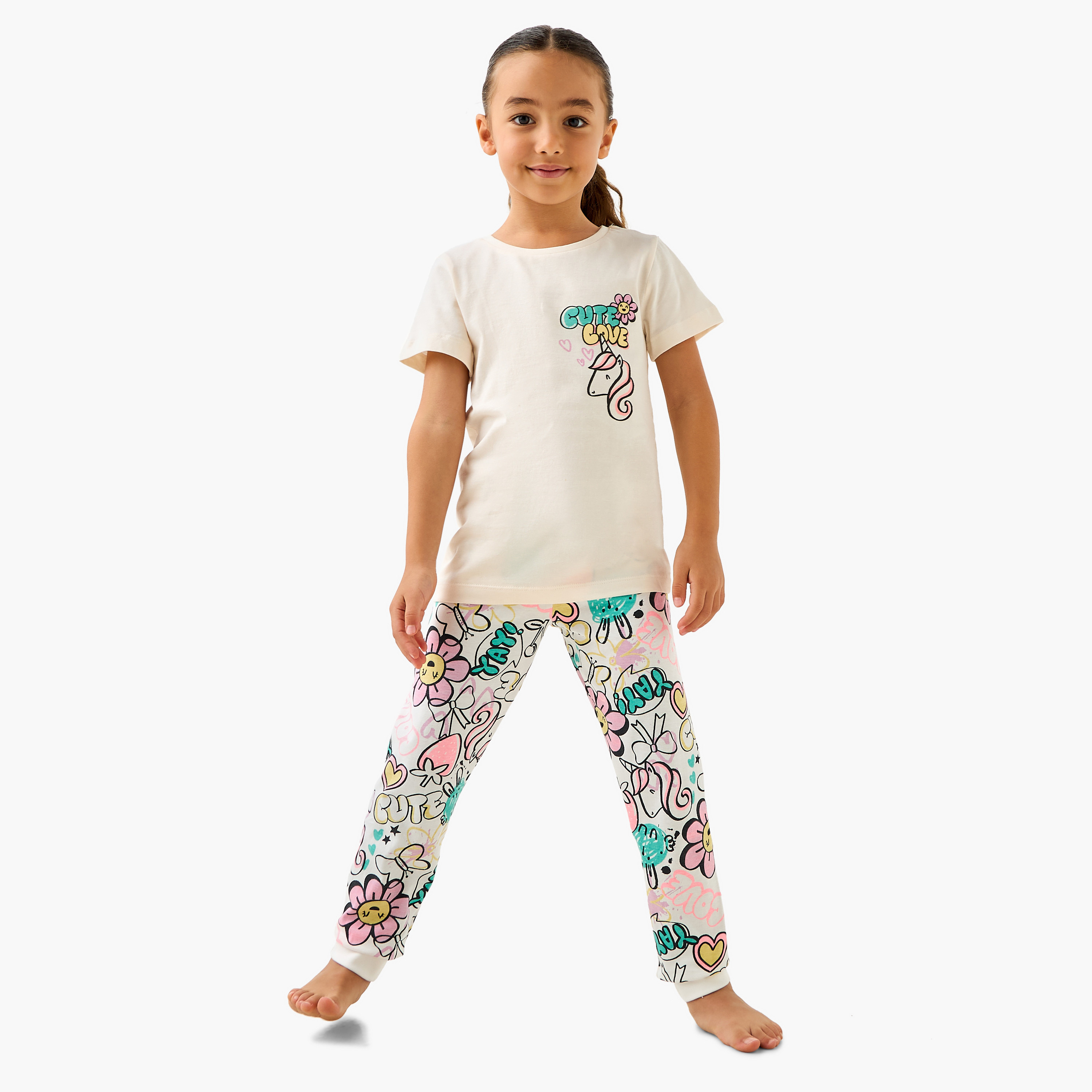 Juniors Printed T-shirt and Pyjama Set-baby-girls-clothing-nightwear-pyjamasets-image-1